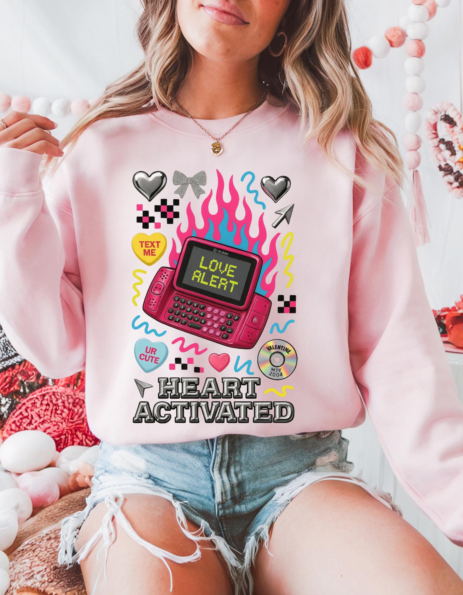 Heart Activated Graphic Sweatshirt | Retro Pager Kawaii Pullover