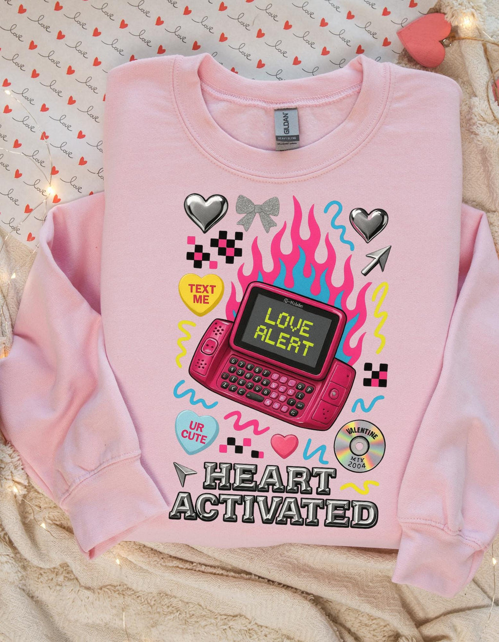 Heart Activated Graphic Sweatshirt | Retro Pager Kawaii Pullover