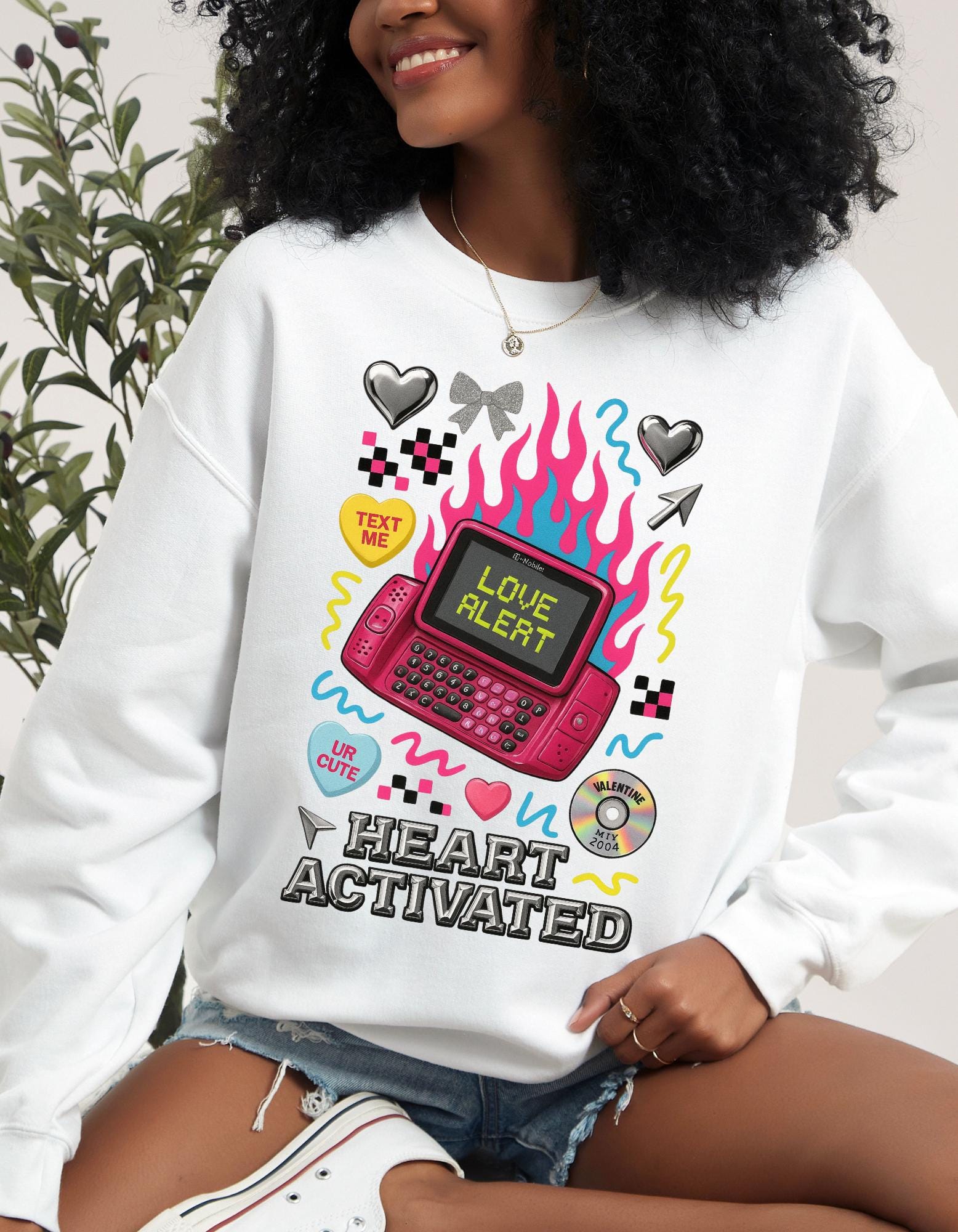 Heart Activated Graphic Sweatshirt | Retro Pager Kawaii Pullover