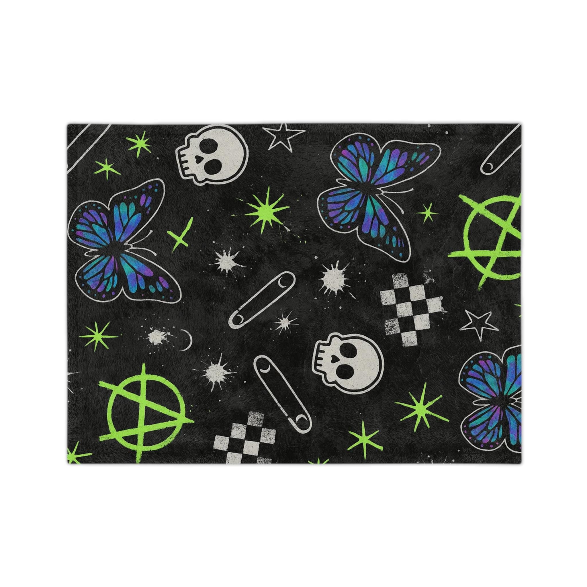 Punk Velveteen Blanket | Butterfly Skull, Anarchy & Checker Stars