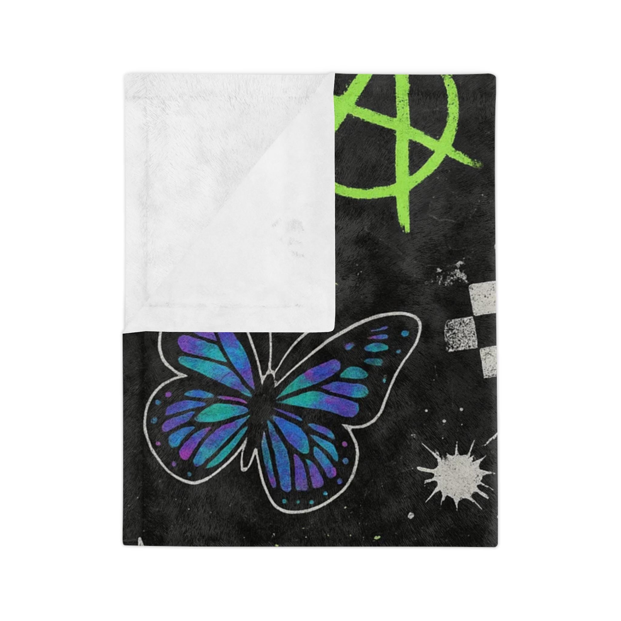 Punk Velveteen Blanket | Butterfly Skull, Anarchy & Checker Stars