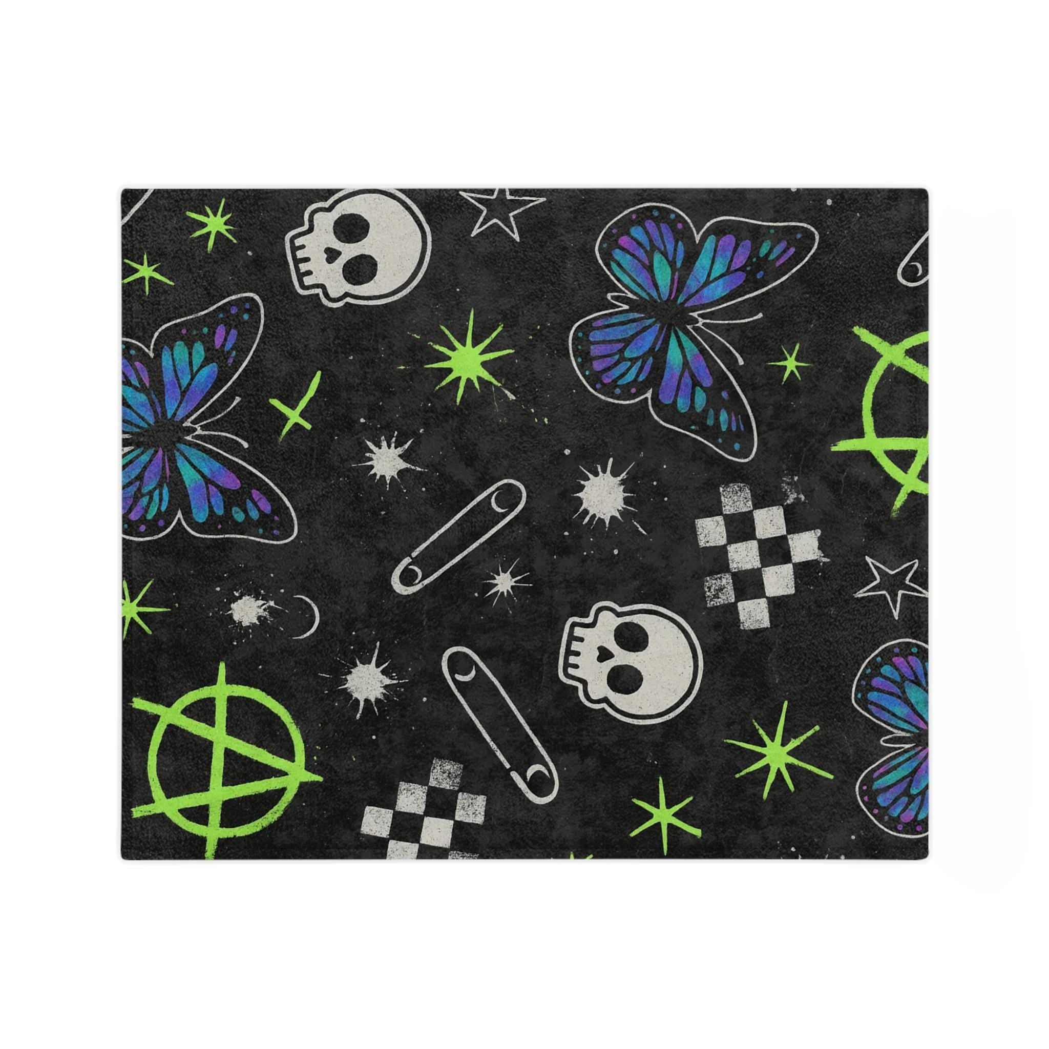 Punk Velveteen Blanket | Butterfly Skull, Anarchy & Checker Stars