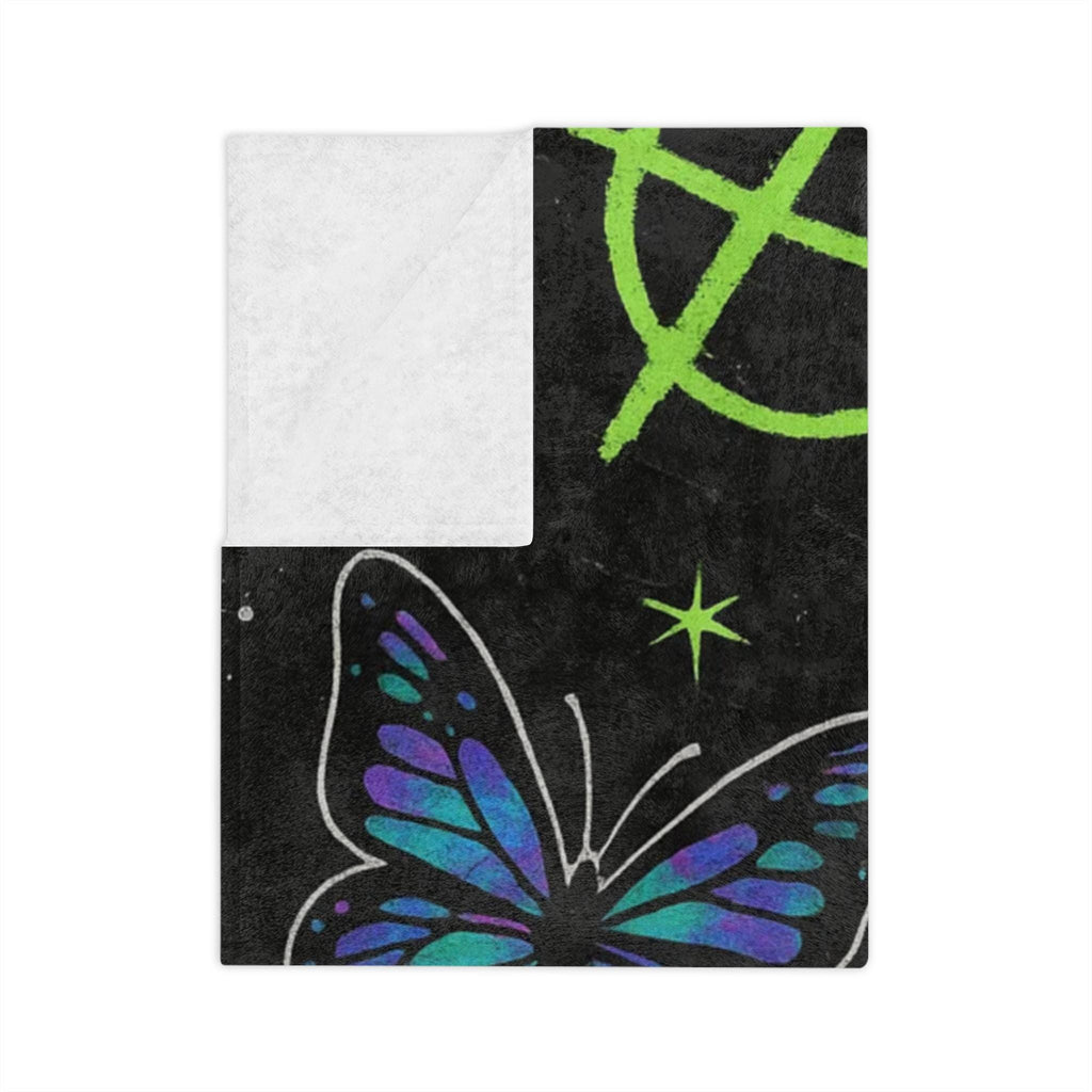 Punk Velveteen Blanket | Butterfly Skull, Anarchy & Checker Stars