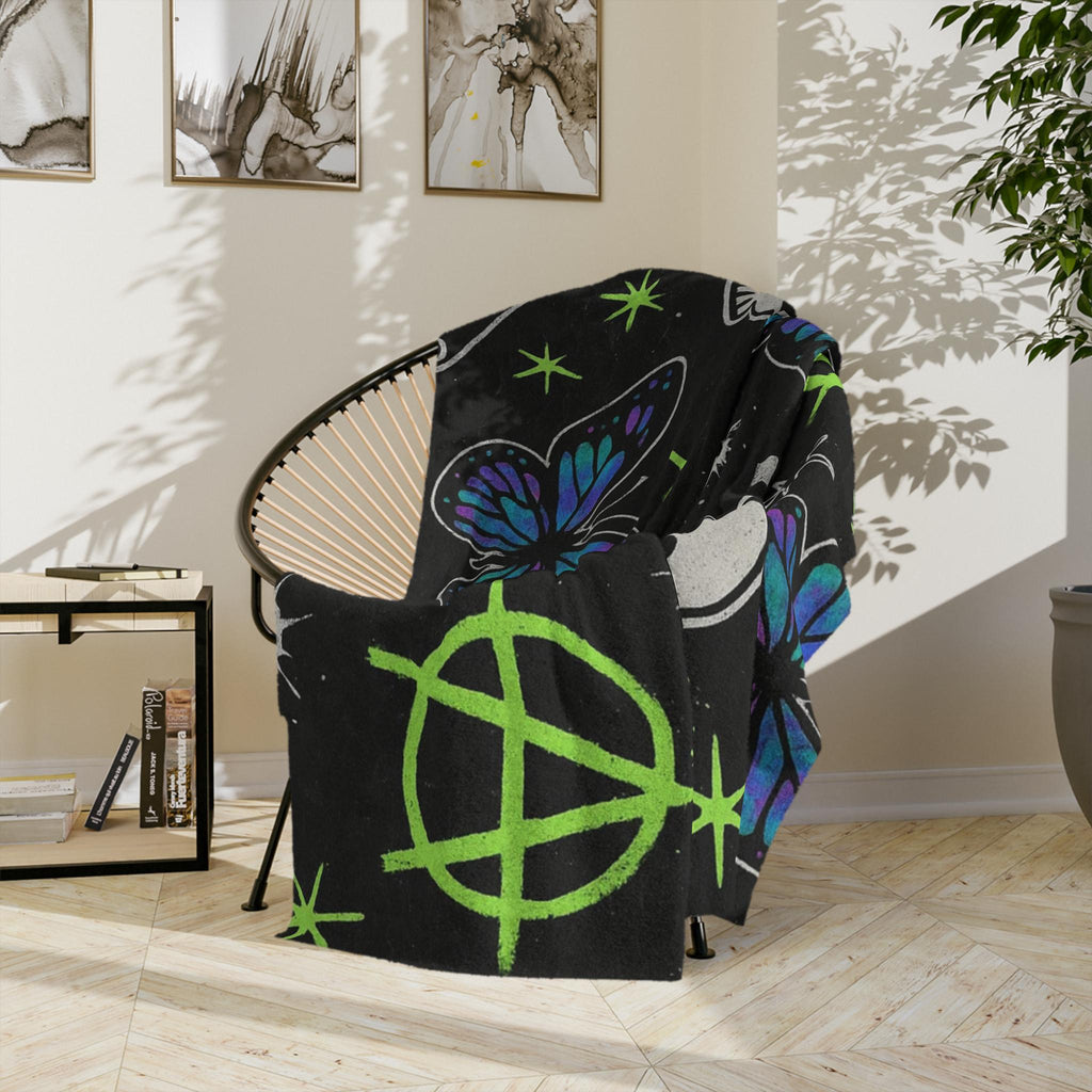 Punk Velveteen Blanket | Butterfly Skull, Anarchy & Checker Stars