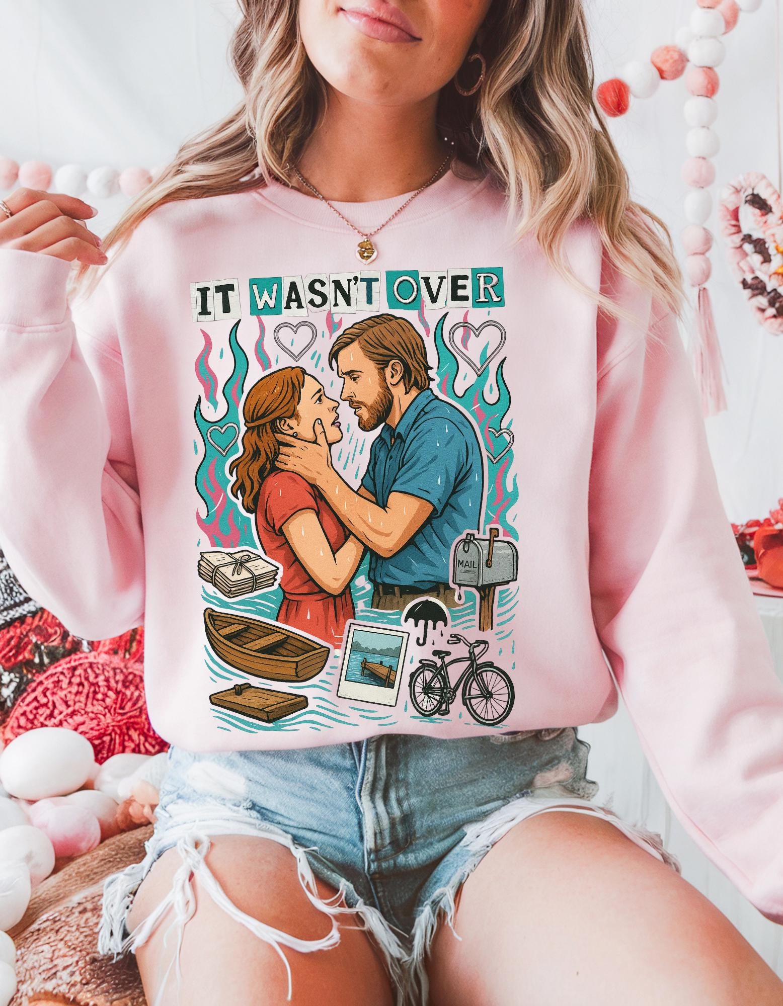 It Wasn't Over Romance Book Design Crewneck Sweatshirt Valentine's Day Literary Gift for Readers