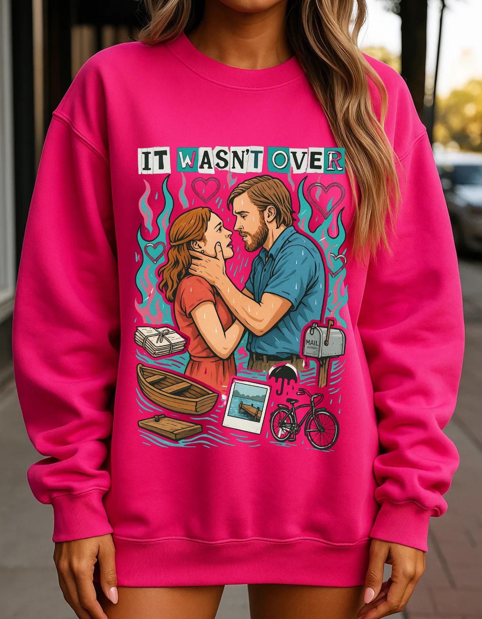 It Wasn't Over Romance Book Design Crewneck Sweatshirt Valentine's Day Literary Gift for Readers