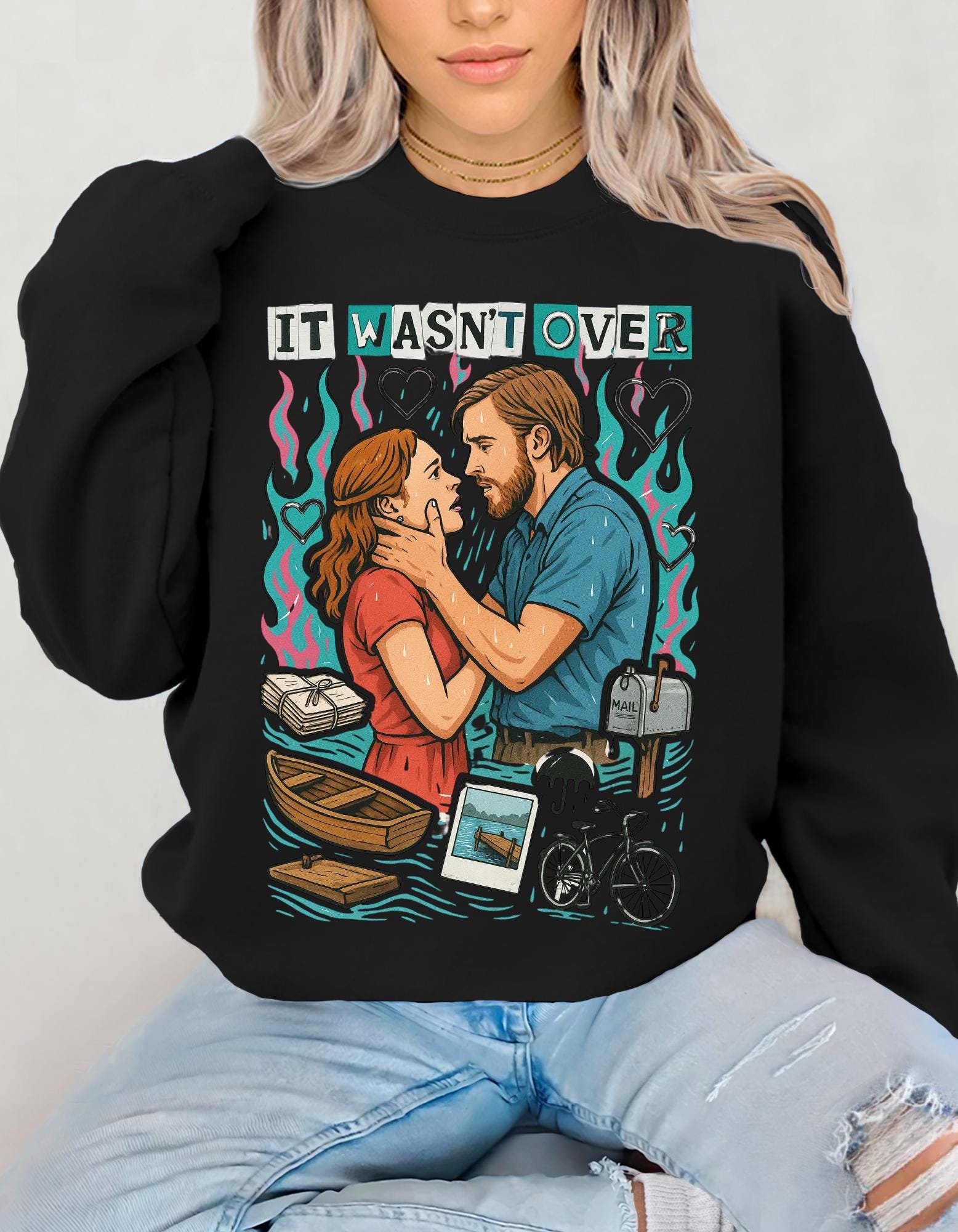 It Wasn't Over Romance Book Design Crewneck Sweatshirt Valentine's Day Literary Gift for Readers
