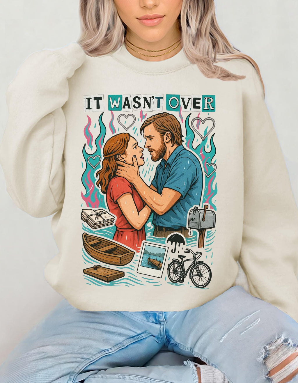 It Wasn't Over Romance Book Design Crewneck Sweatshirt Valentine's Day Literary Gift for Readers
