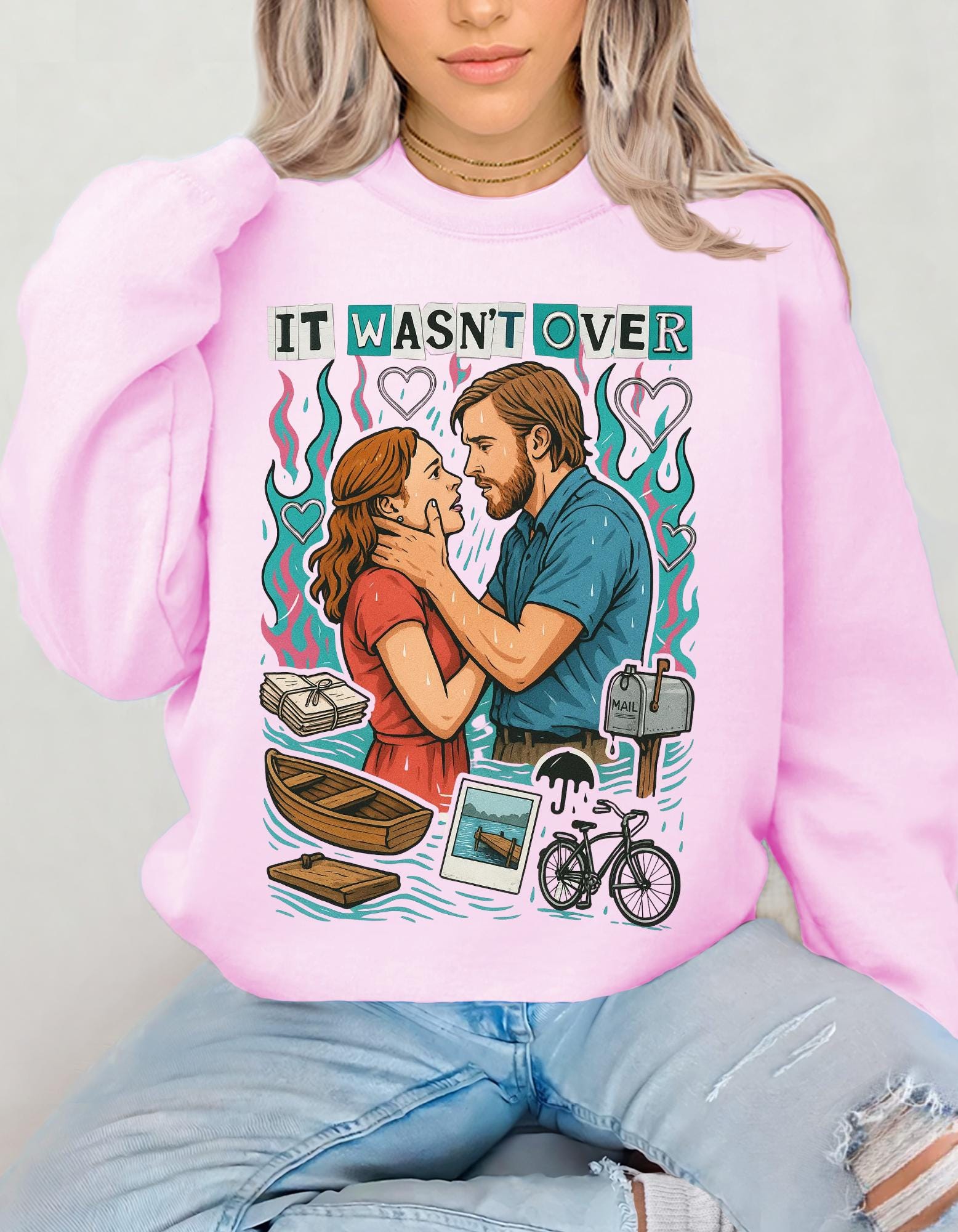 It Wasn't Over Romance Book Design Crewneck Sweatshirt Valentine's Day Literary Gift for Readers