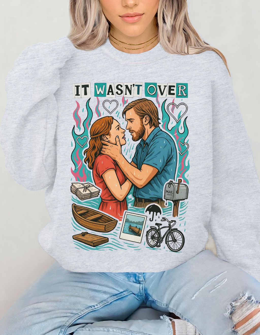 It Wasn't Over Romance Book Design Crewneck Sweatshirt Valentine's Day Literary Gift for Readers