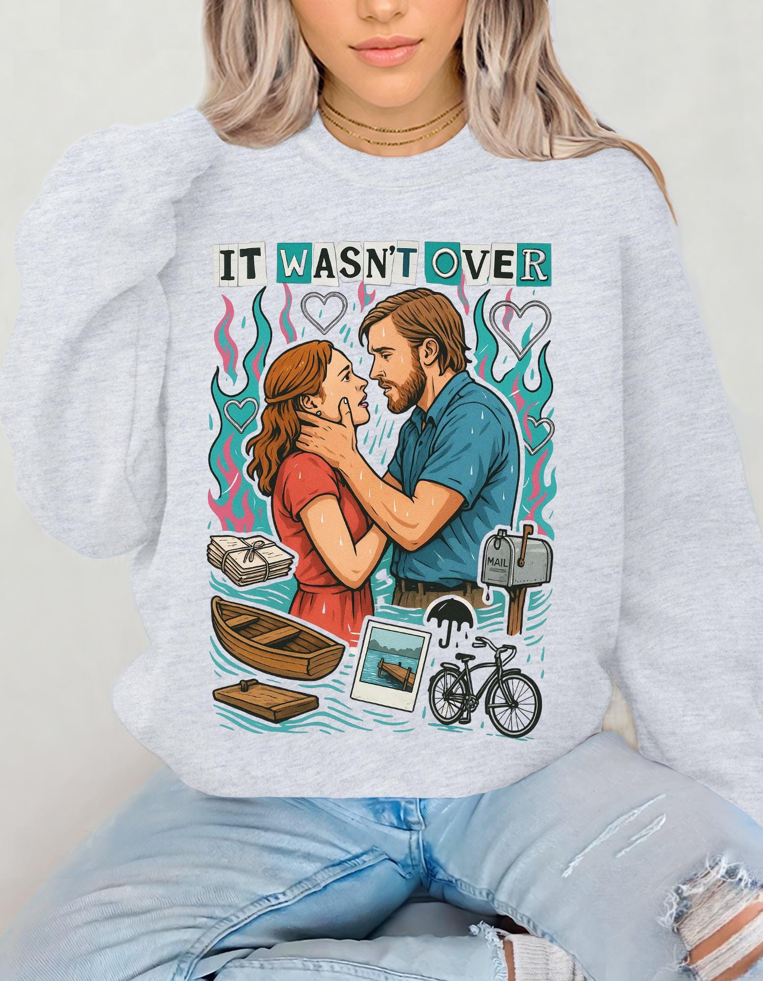 It Wasn't Over Romance Book Design Crewneck Sweatshirt Valentine's Day Literary Gift for Readers