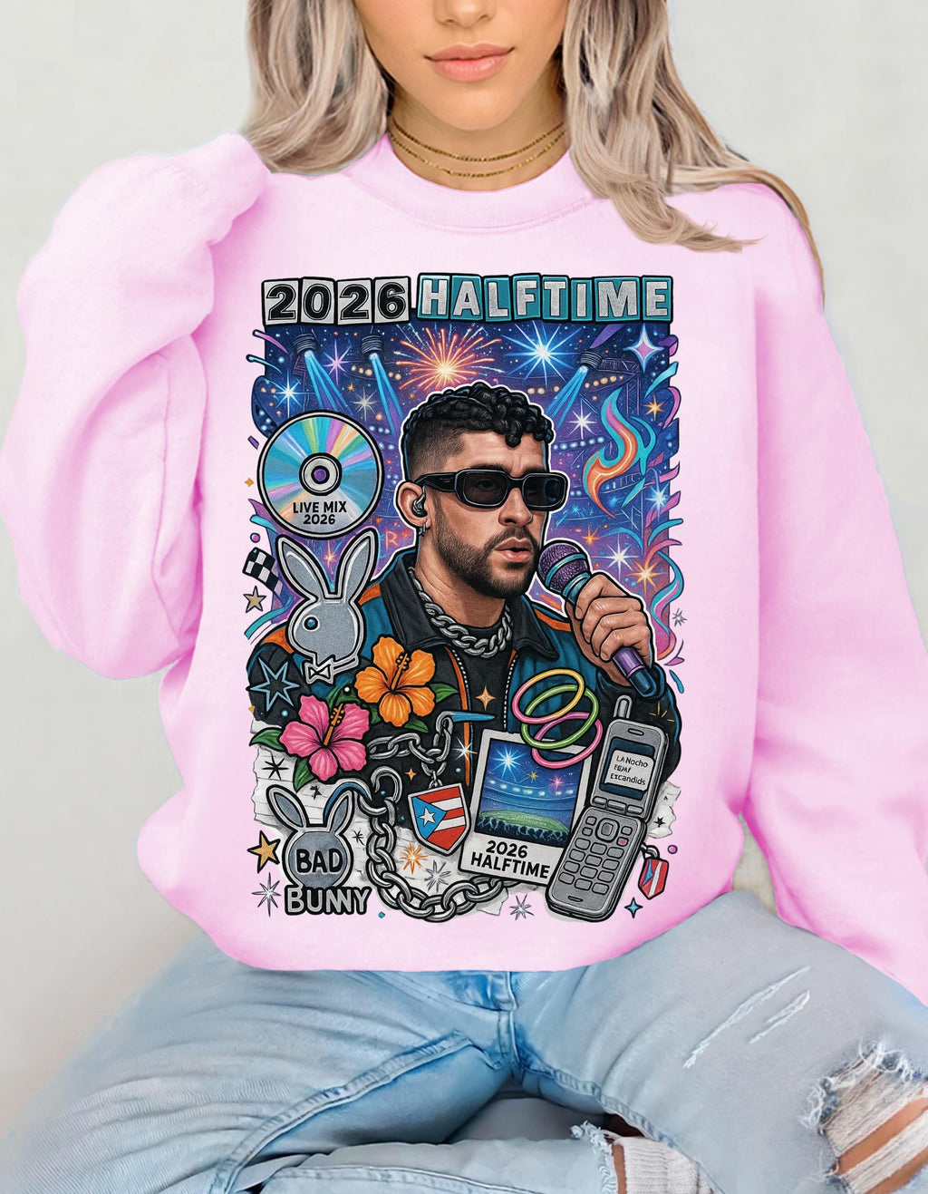 2026 Halftime Singer Portrait Crewneck | Retro Music Collage Sweatshirt Vintage Fan Gift
