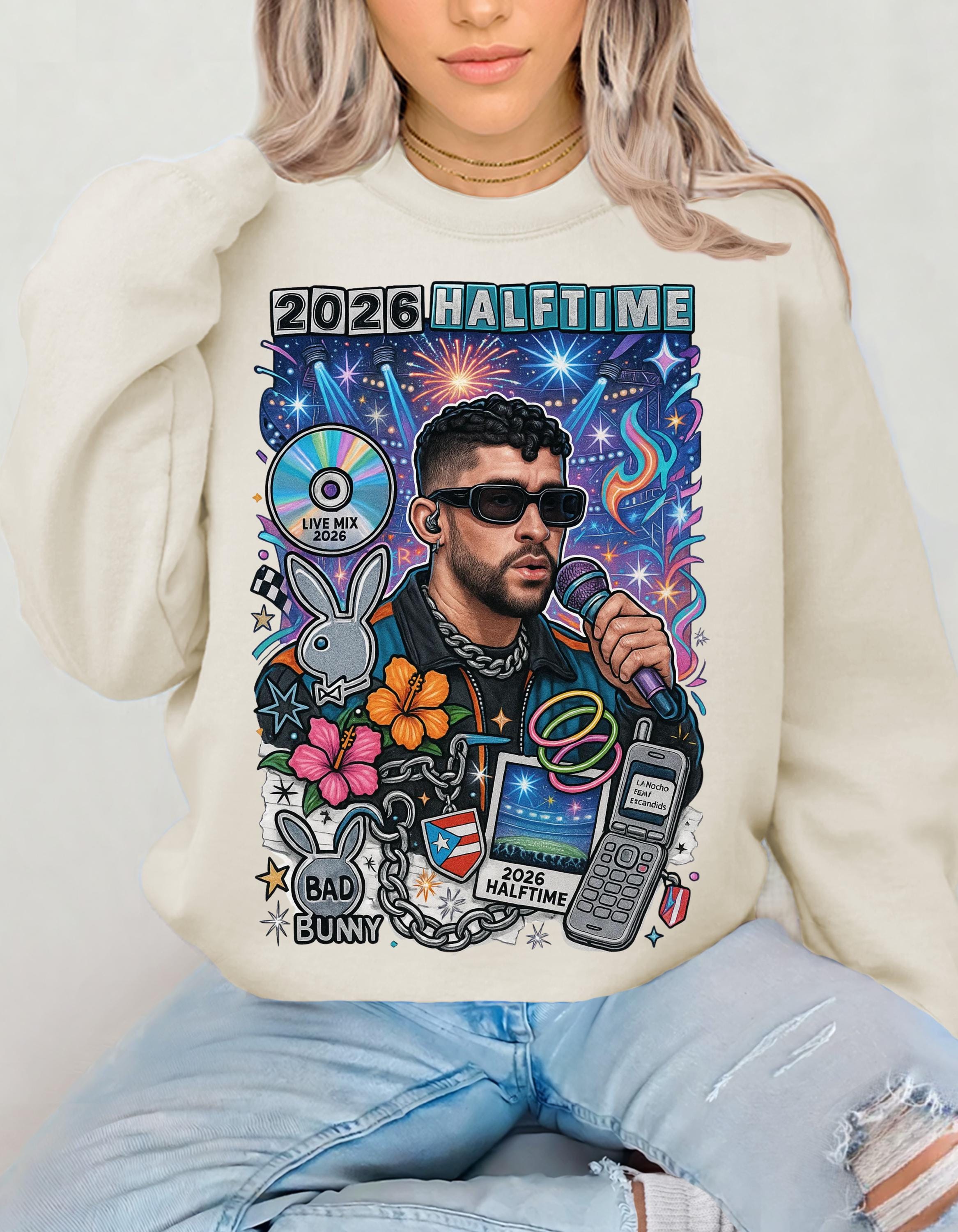 2026 Halftime Singer Portrait Crewneck | Retro Music Collage Sweatshirt Vintage Fan Gift