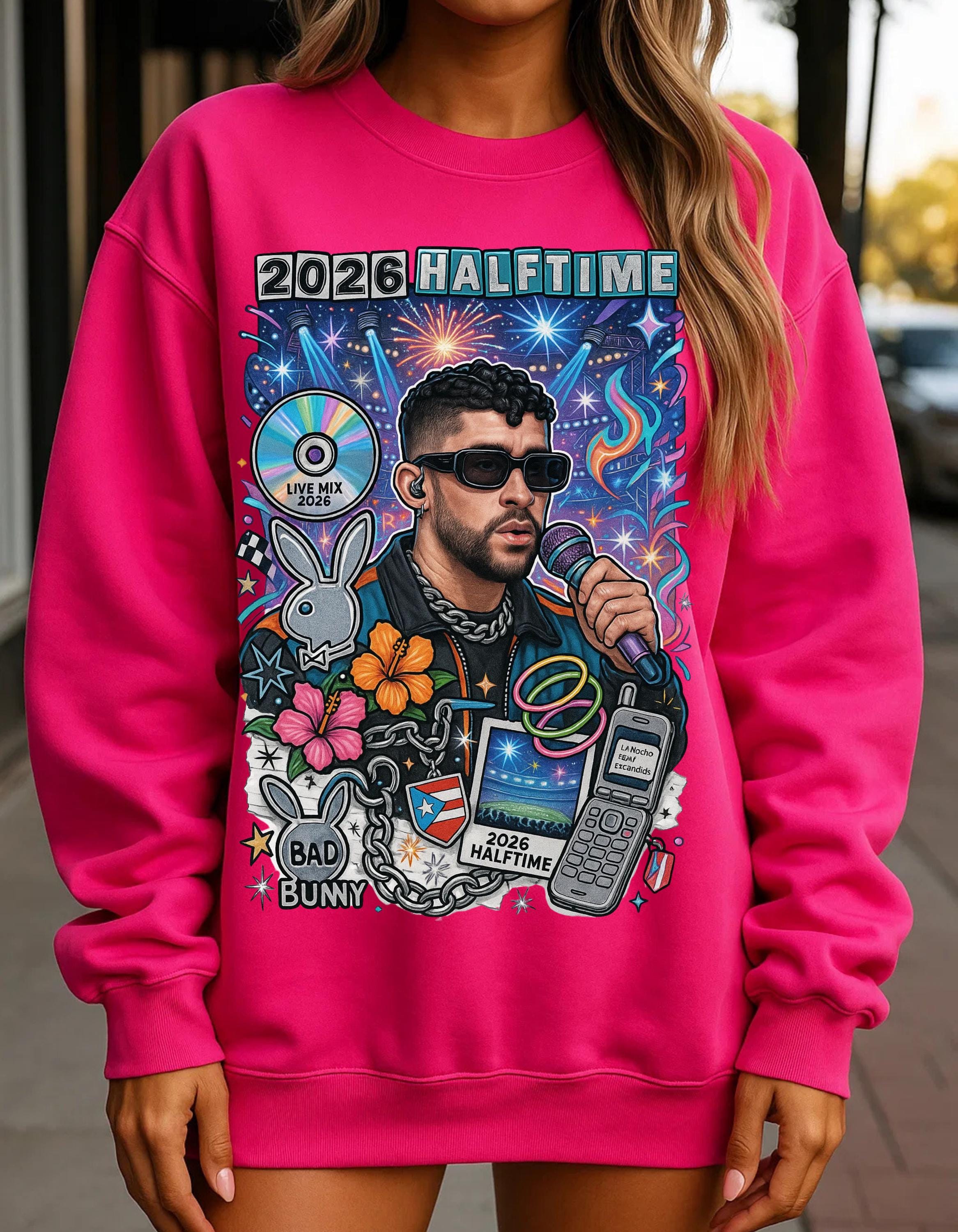 2026 Halftime Singer Portrait Crewneck | Retro Music Collage Sweatshirt Vintage Fan Gift
