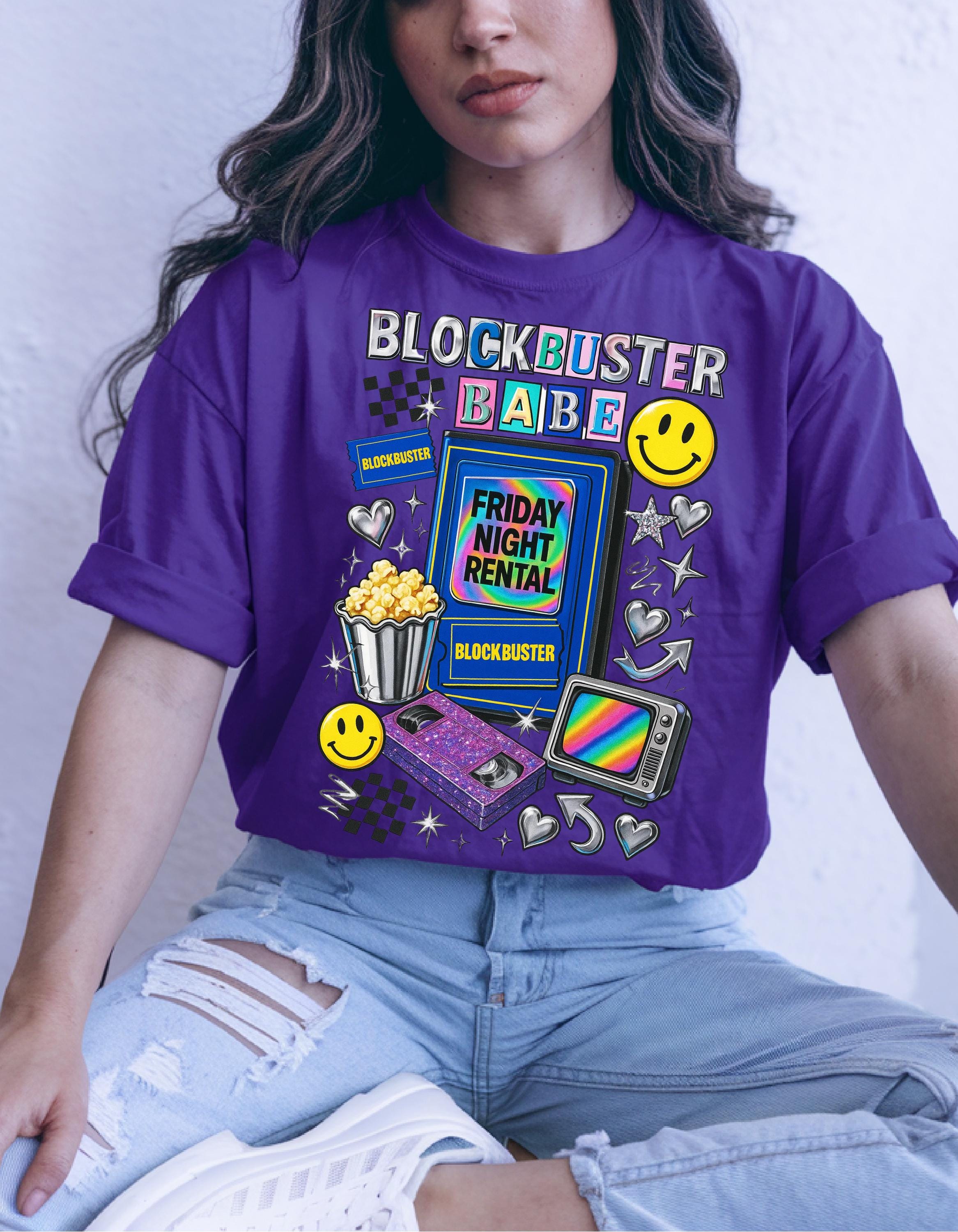 90s video store Babe T-Shirt | Retro VHS Popcorn Arcade Smileys