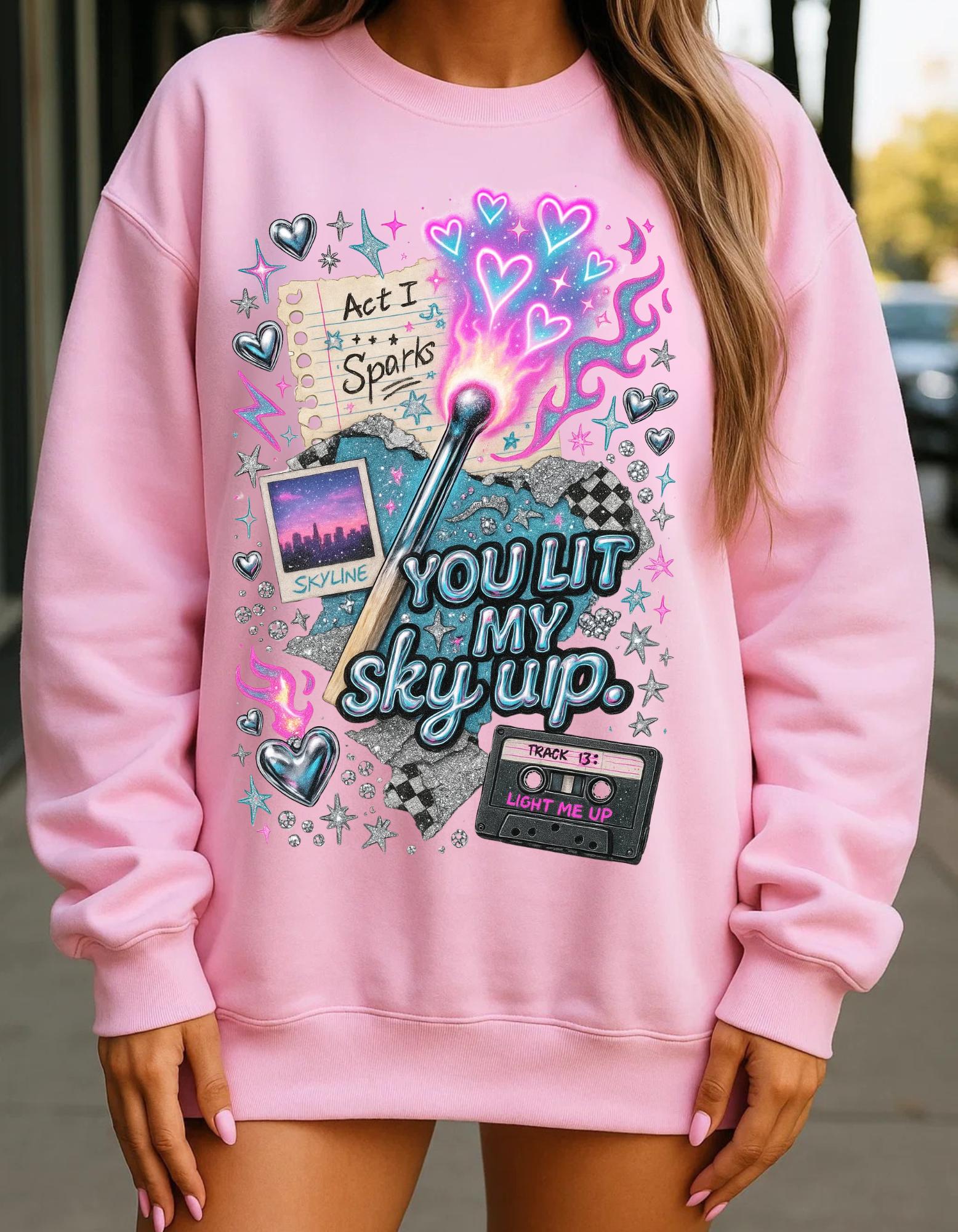 You Lit My Sky Up Sweatshirt - Y2K Love Graphic Crewneck, Retro Cassette Matchstick Shirt, Cozy Nostalgia Gift