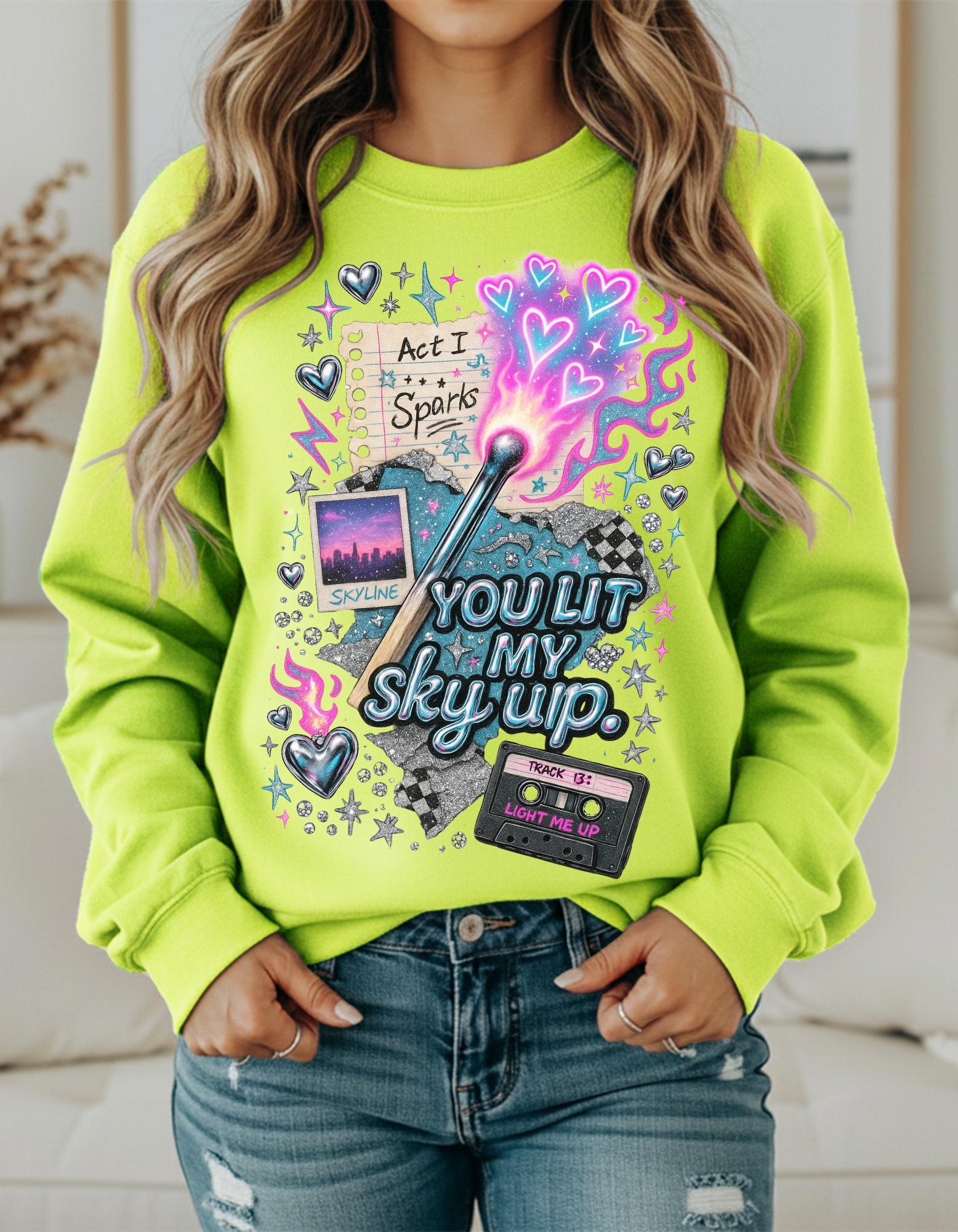 You Lit My Sky Up Sweatshirt - Y2K Love Graphic Crewneck, Retro Cassette Matchstick Shirt, Cozy Nostalgia Gift
