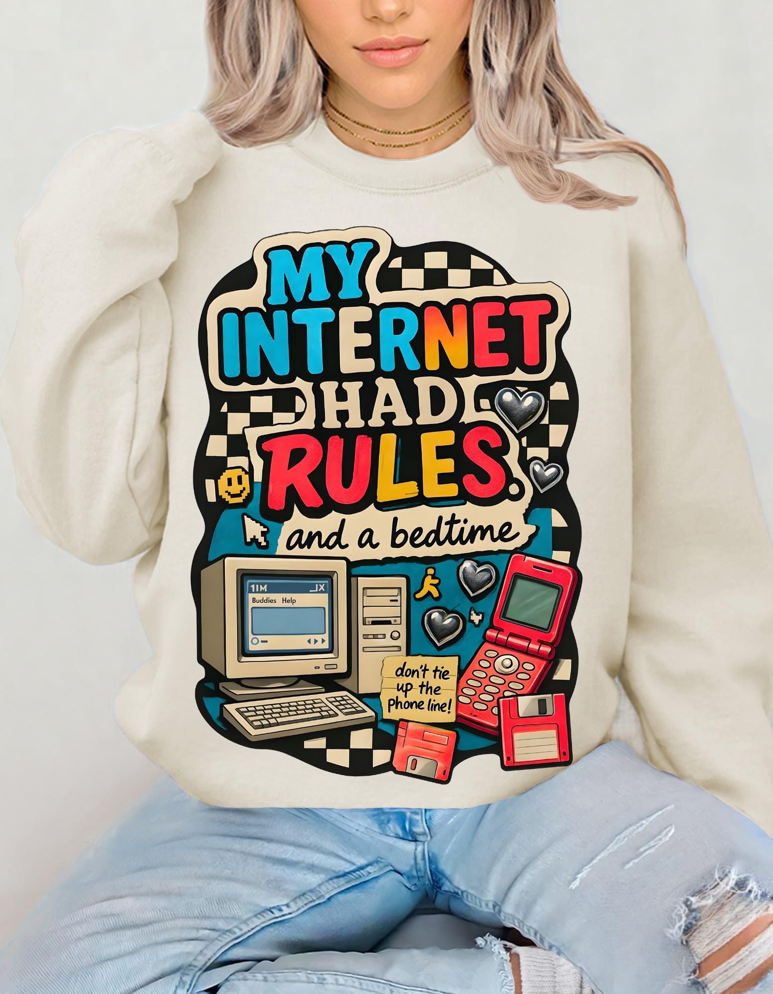 Y2K My Internet Had Rules Sweatshirt 90s Dial Up Computer Crewneck Retro Tech Nostalgia Graphic Funny Millennial Shirt