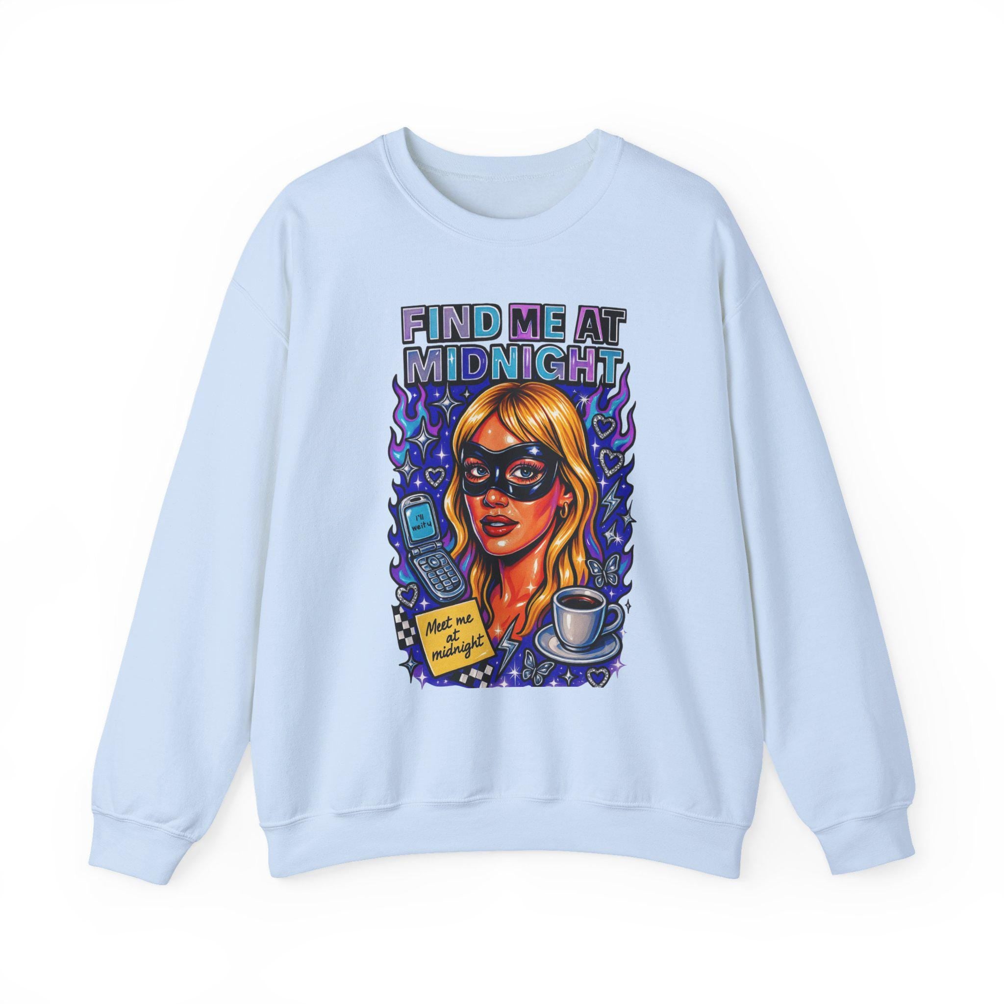 Masquerade Find Me At Midnight Romance Comedy Sweatshirt Millennial Vibe Crewneck Unisex