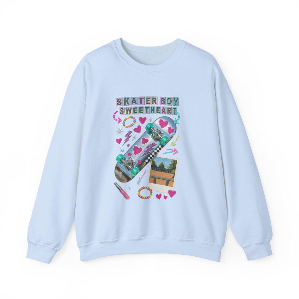90s Holographic Heart Skater Sweatshirt Vintage Skateboard Crew Neck Unisex Streetwear Gift