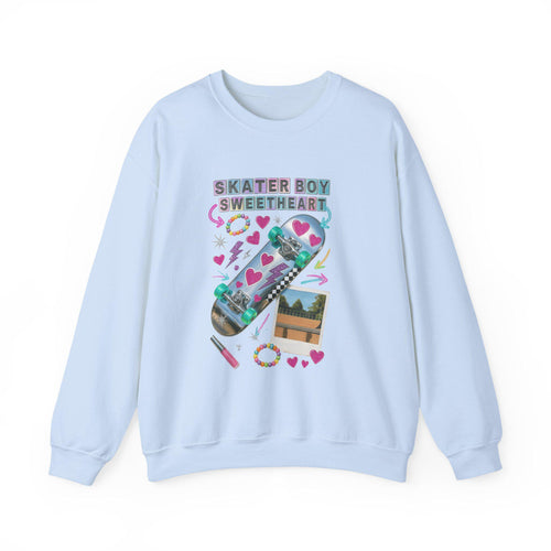 90s Holographic Heart Skater Sweatshirt Vintage Skateboard Crew Neck Unisex Streetwear Gift