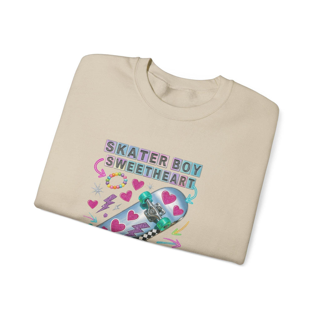 90s Holographic Heart Skater Sweatshirt Vintage Skateboard Crew Neck Unisex Streetwear Gift