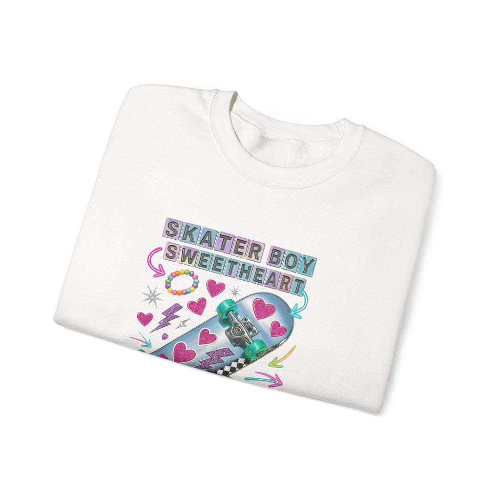 90s Holographic Heart Skater Sweatshirt Vintage Skateboard Crew Neck Unisex Streetwear Gift