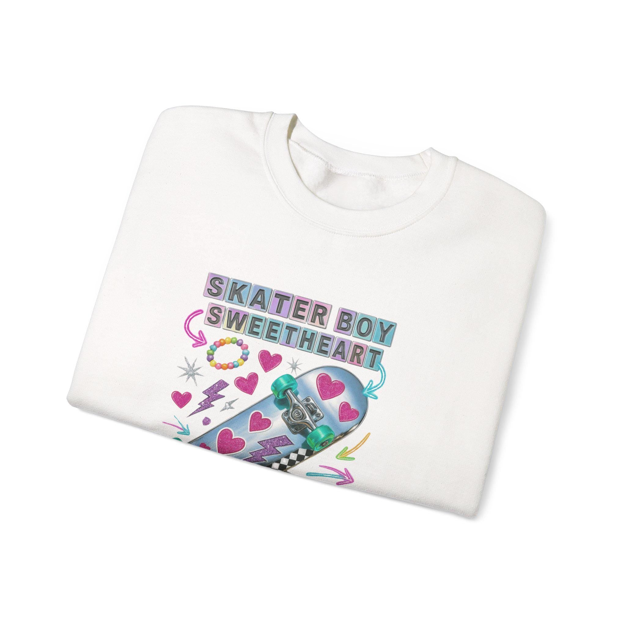 90s Holographic Heart Skater Sweatshirt Vintage Skateboard Crew Neck Unisex Streetwear Gift