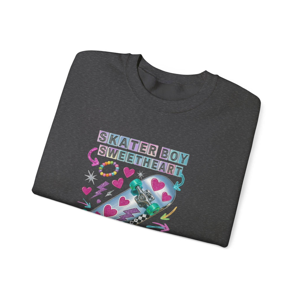 90s Holographic Heart Skater Sweatshirt Vintage Skateboard Crew Neck Unisex Streetwear Gift