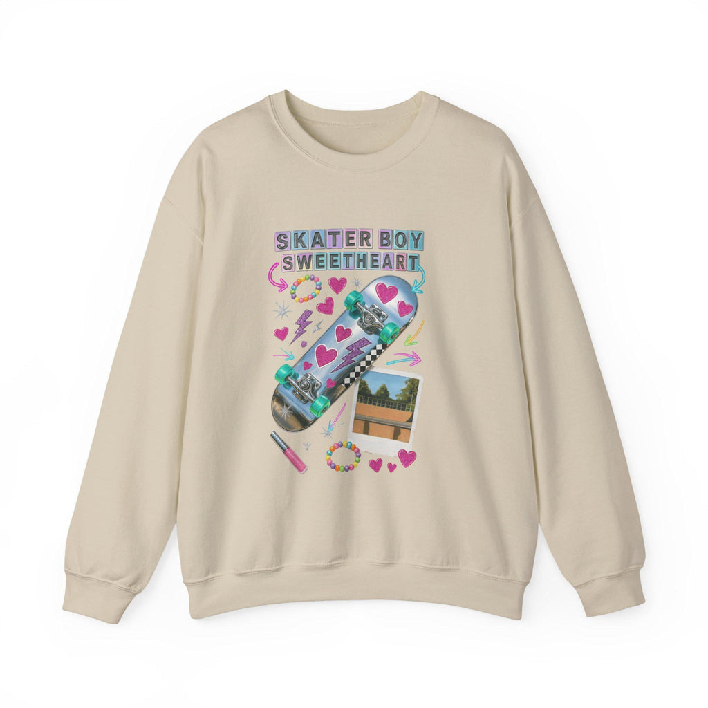 90s Holographic Heart Skater Sweatshirt Vintage Skateboard Crew Neck Unisex Streetwear Gift