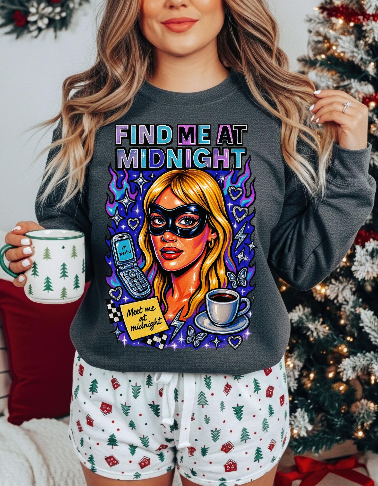 Masquerade Find Me At Midnight Romance Comedy Sweatshirt Millennial Vibe Crewneck Unisex