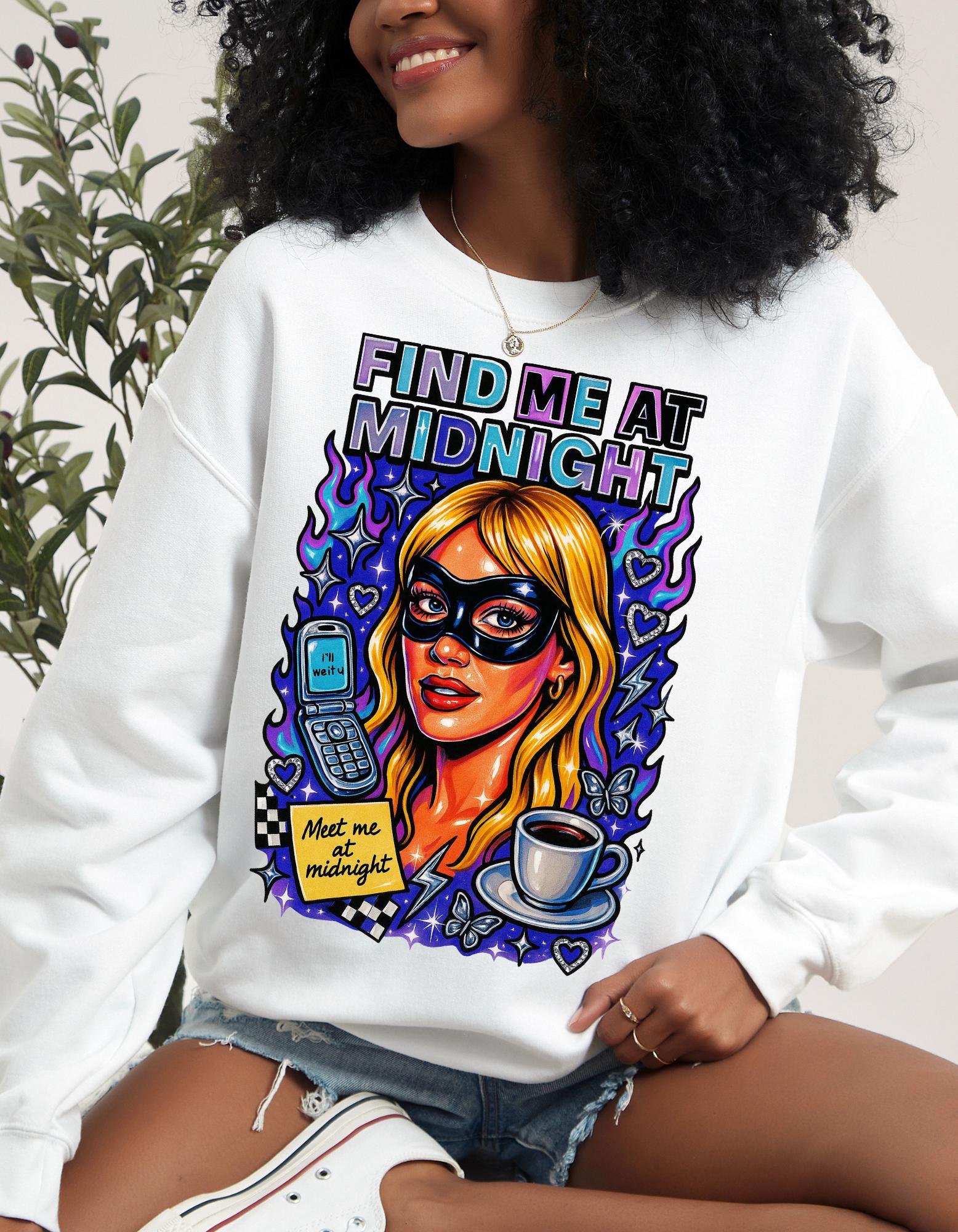 Masquerade Find Me At Midnight Romance Comedy Sweatshirt Millennial Vibe Crewneck Unisex