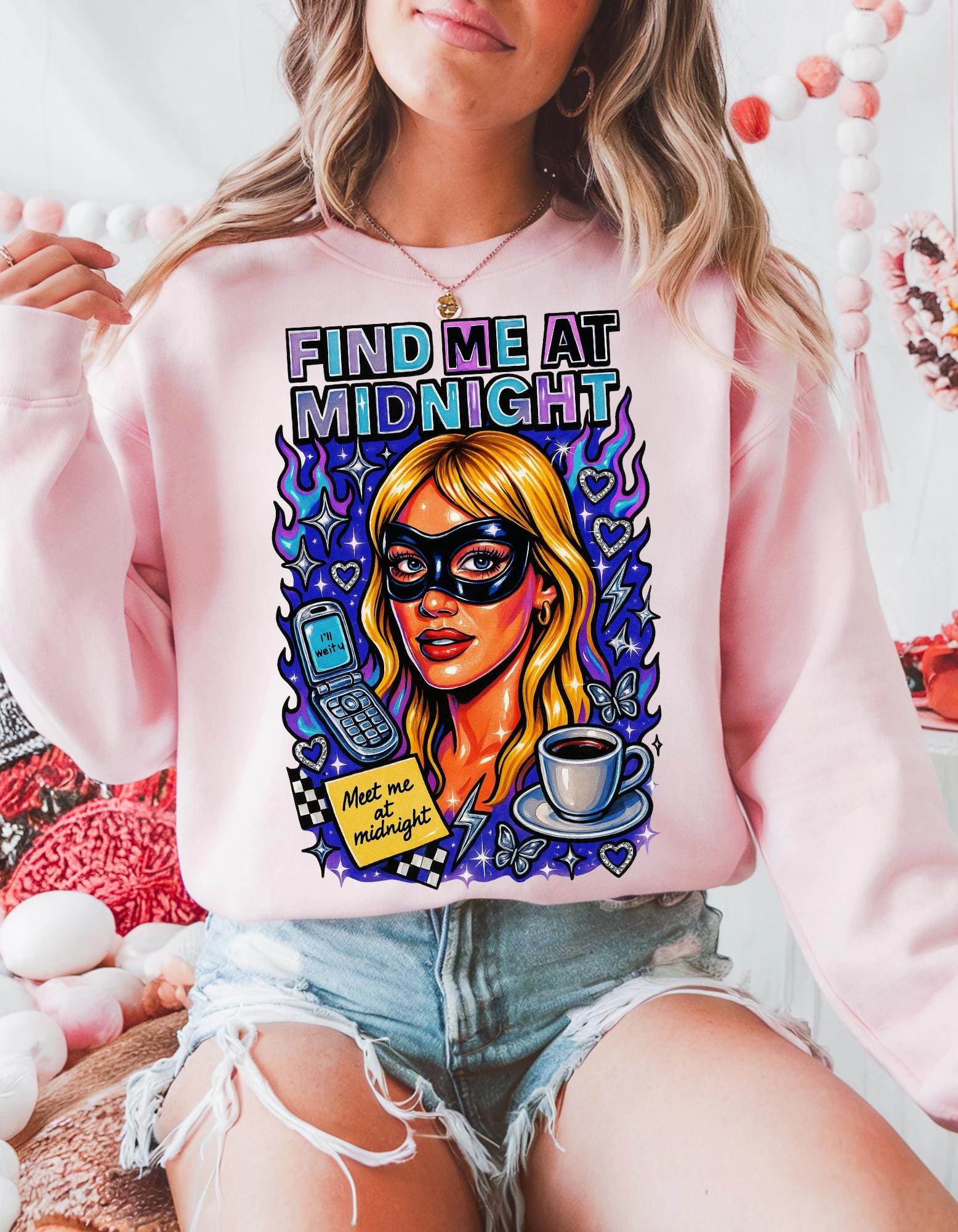 Masquerade Find Me At Midnight Romance Comedy Sweatshirt Millennial Vibe Crewneck Unisex