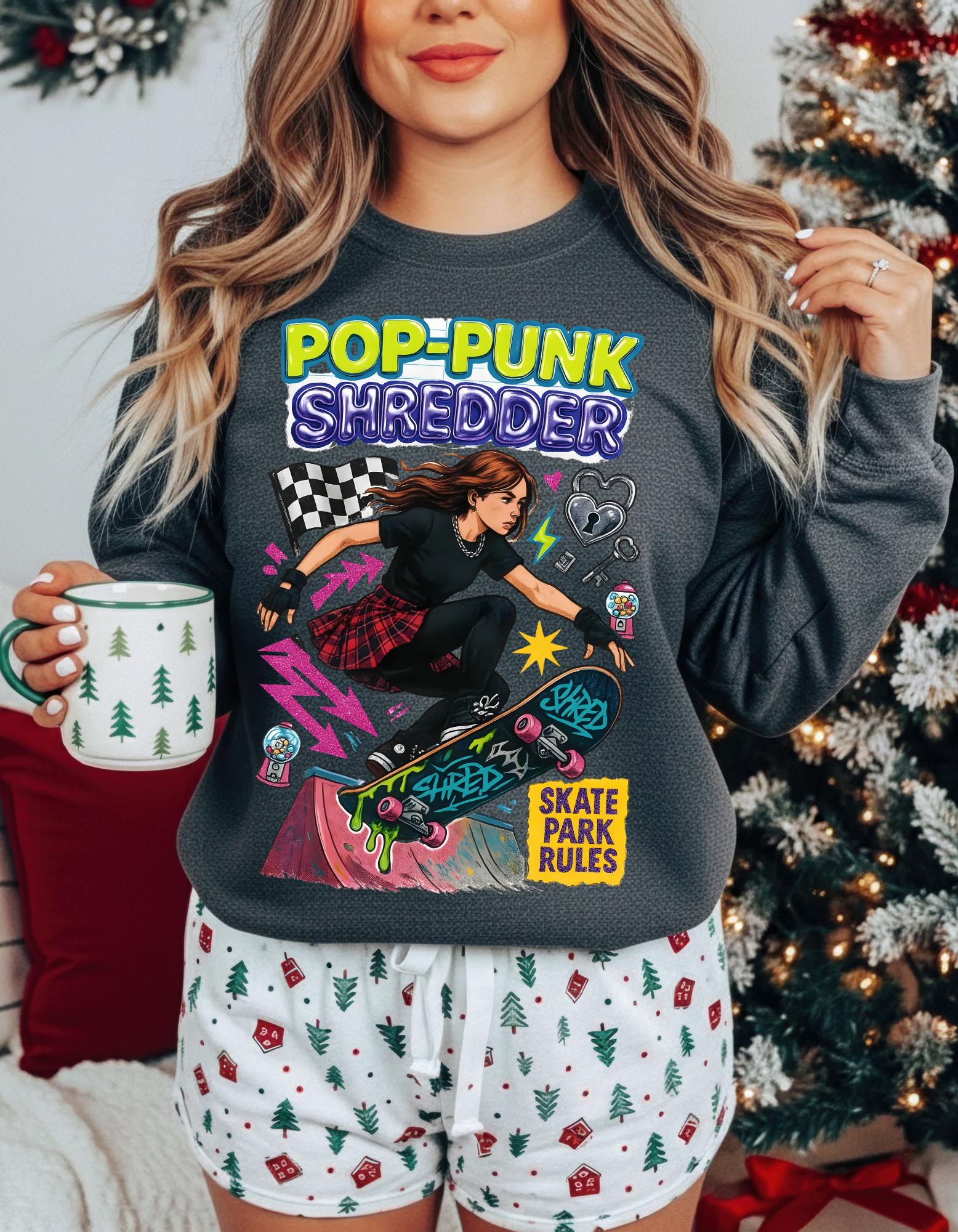 Pop Punk Shredder Skateboard Sweatshirt | Skate Graphic Crewneck Alternative Streetwear Apparel