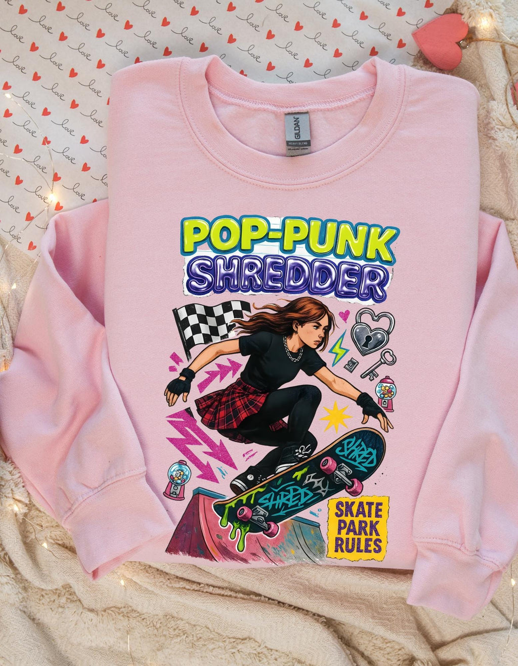 Pop Punk Shredder Skateboard Sweatshirt | Skate Graphic Crewneck Alternative Streetwear Apparel