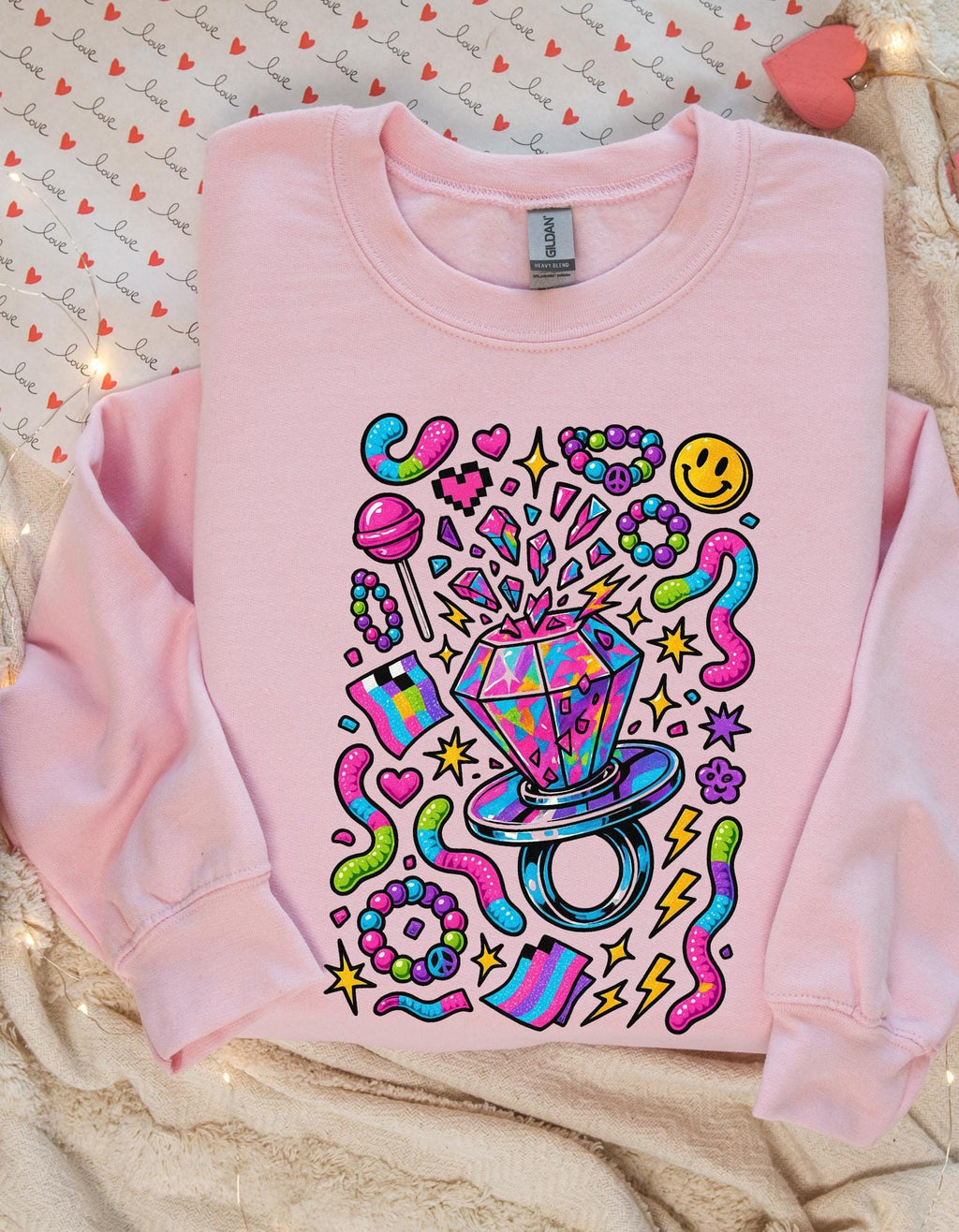 90s Candy Ring Sweatshirt Retro Circle Graphic Vintage Crewneck Pullover Nostalgia Sweet Throwback