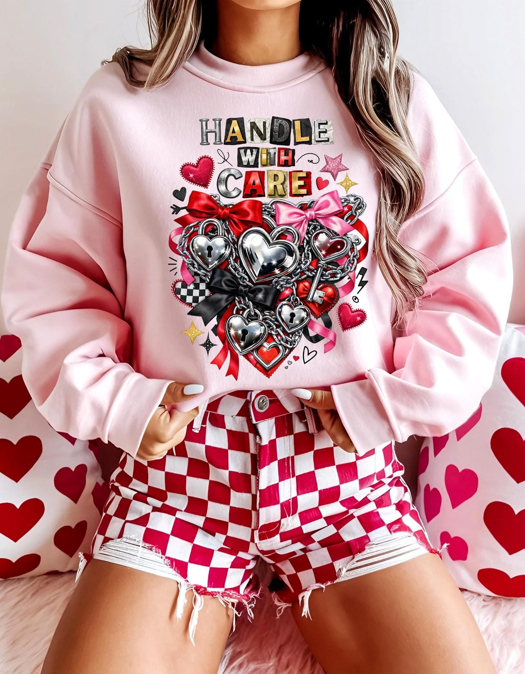 Handle With Care Ransom Note Heart Padlock Valentine's Day Sweatshirt - Funny Anti Valentine Gift Unisex Edgy Love Sweater