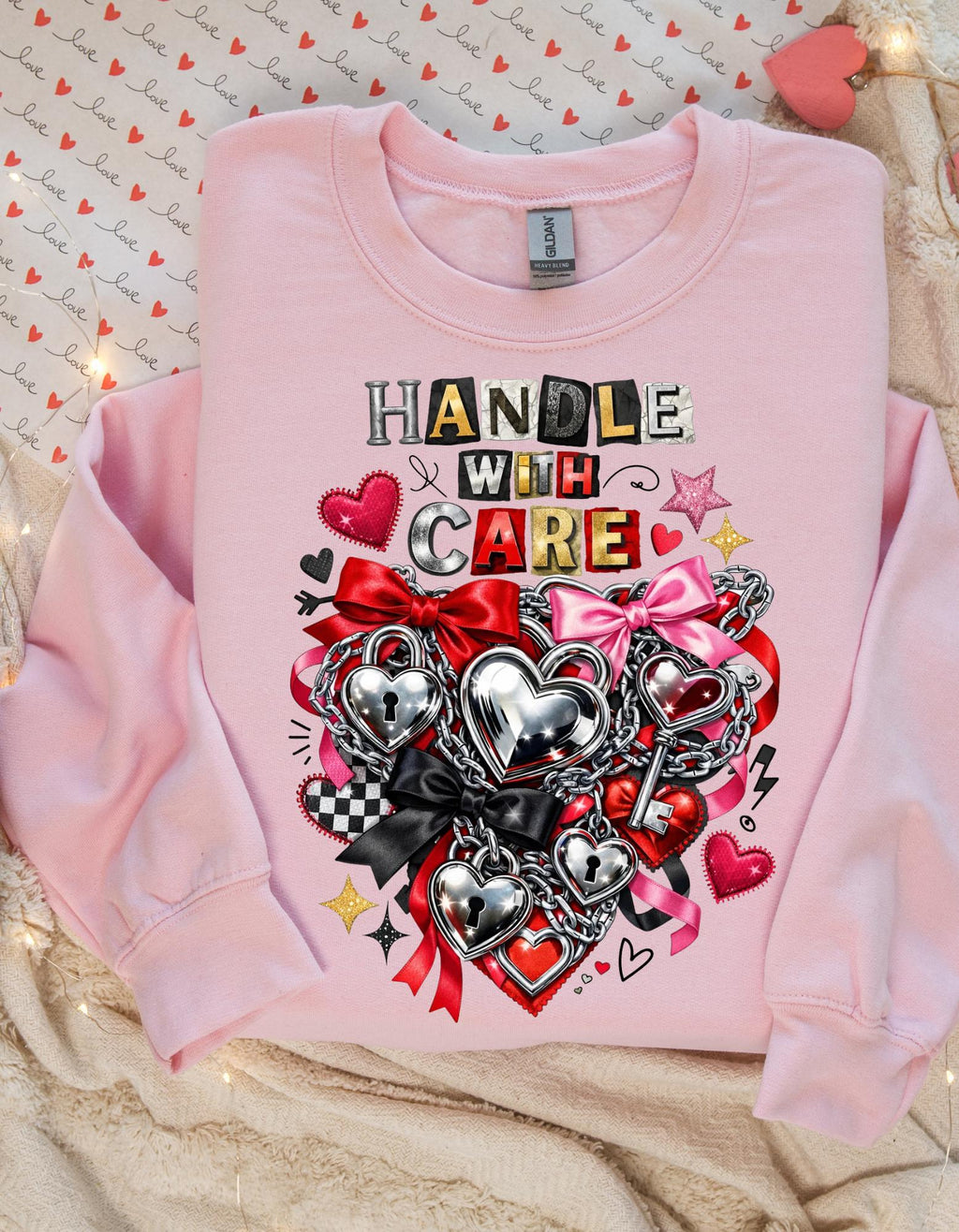 Handle With Care Ransom Note Heart Padlock Valentine's Day Sweatshirt - Funny Anti Valentine Gift Unisex Edgy Love Sweater