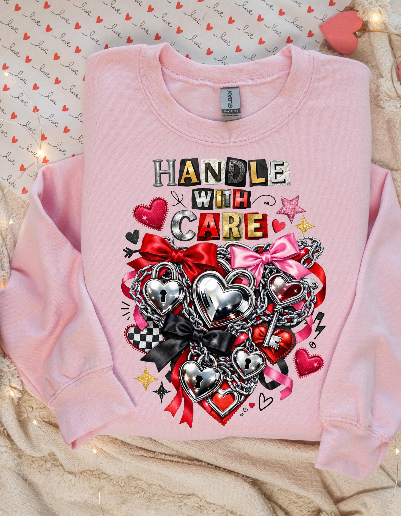 Handle With Care Ransom Note Heart Padlock Valentine's Day Sweatshirt - Funny Anti Valentine Gift Unisex Edgy Love Sweater