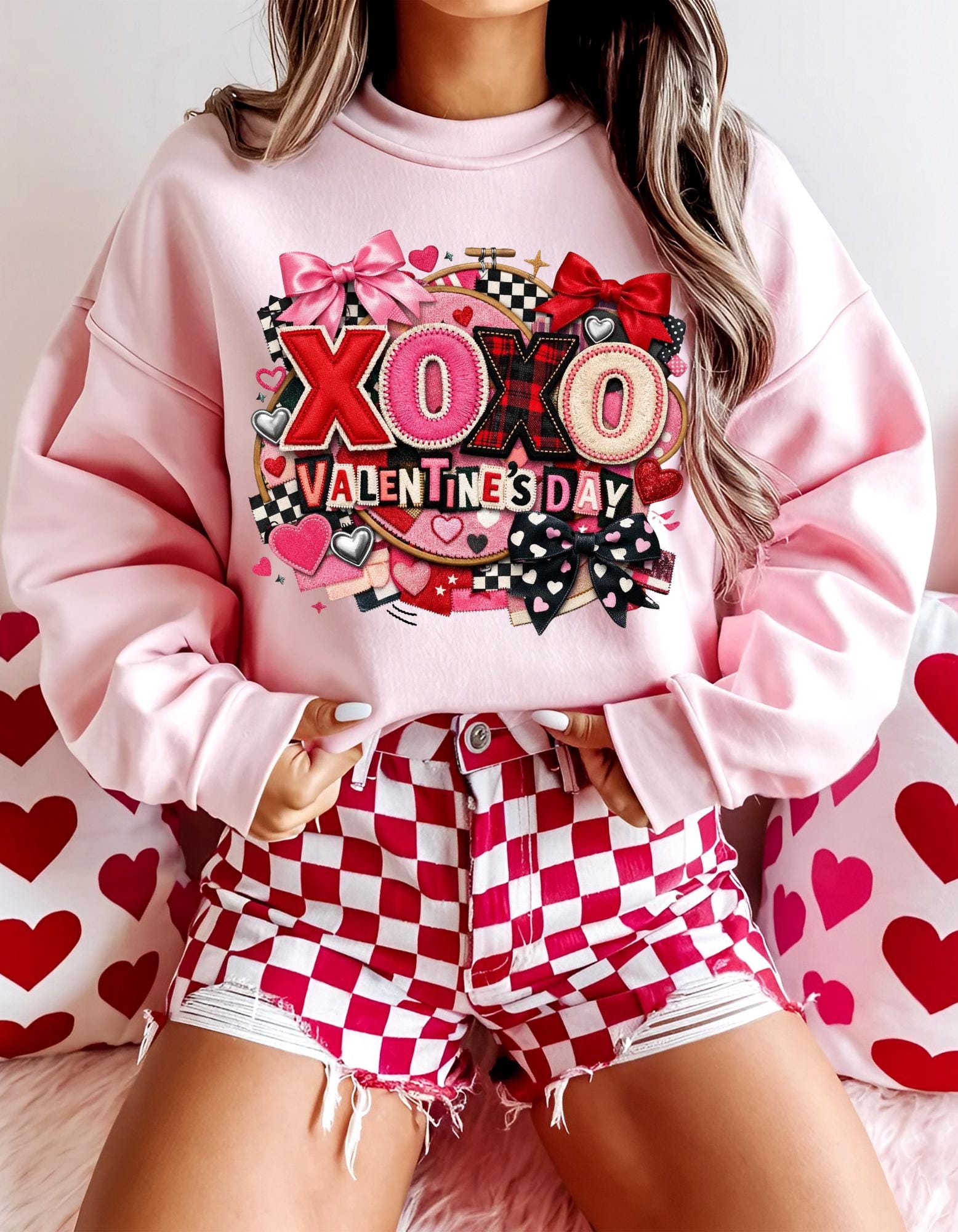 XOXO Ransom Note Valentine's Day Sweatshirt Faux Embroidery Unisex Crewneck Gift