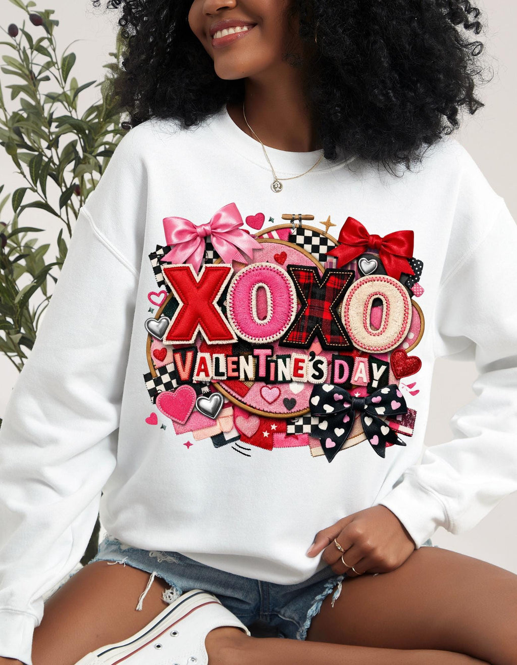 XOXO Ransom Note Valentine's Day Sweatshirt Faux Embroidery Unisex Crewneck Gift