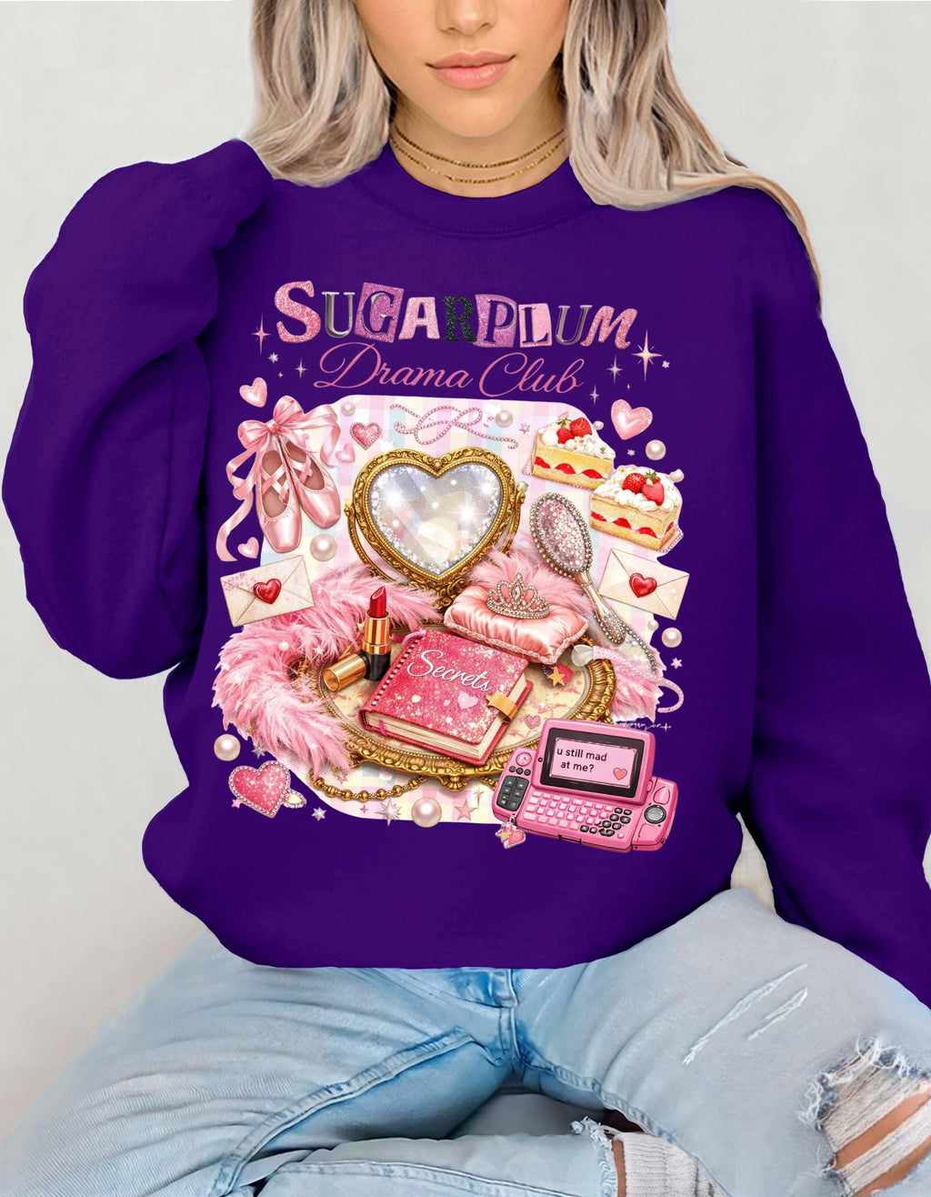 Sugarplum Pastries Sweatshirt Pink Dessert Heart Cookie Retro Cassette Crewneck Cute Aesthetic Valentine Gift