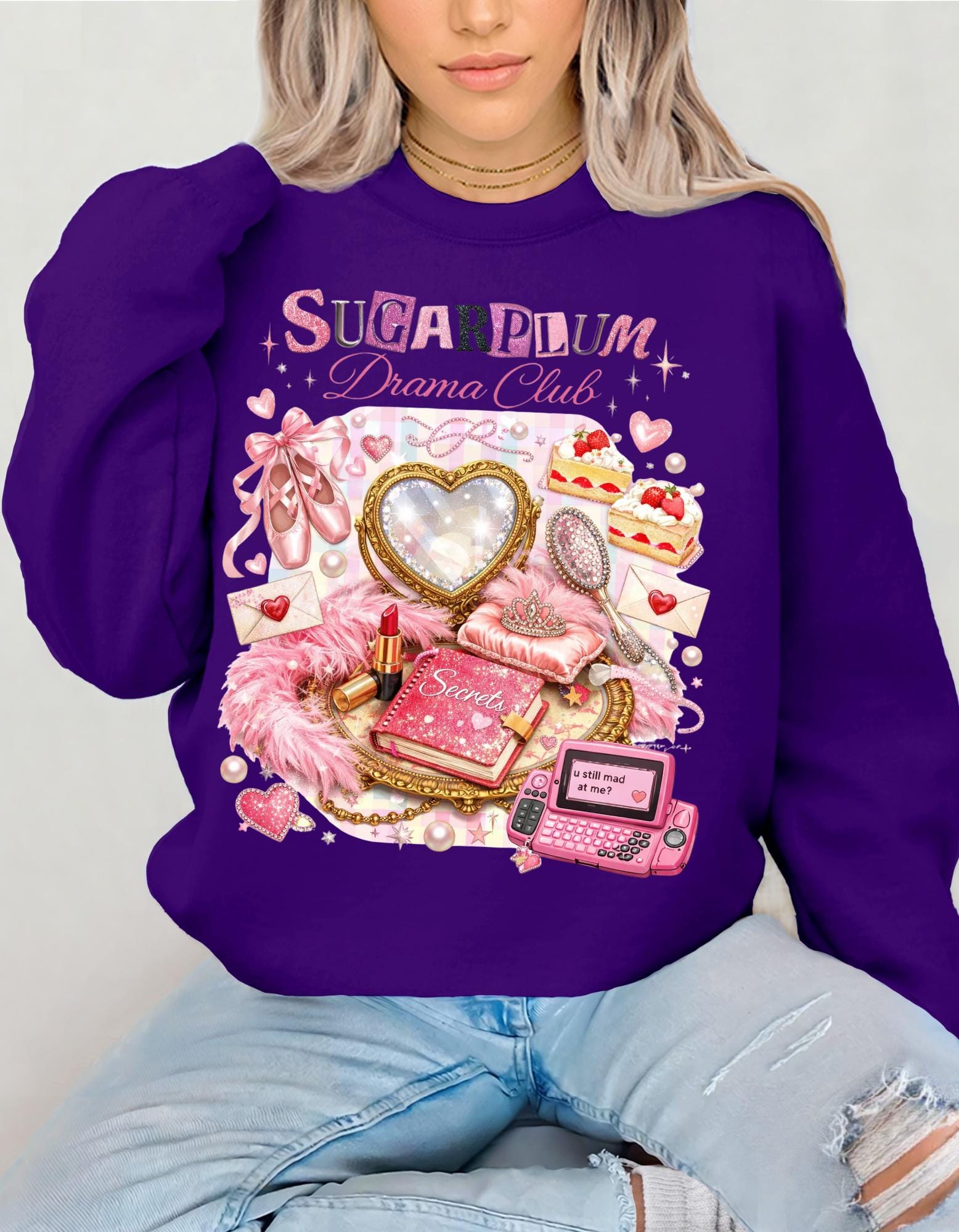 Sugarplum Pastries Sweatshirt Pink Dessert Heart Cookie Retro Cassette Crewneck Cute Aesthetic Valentine Gift