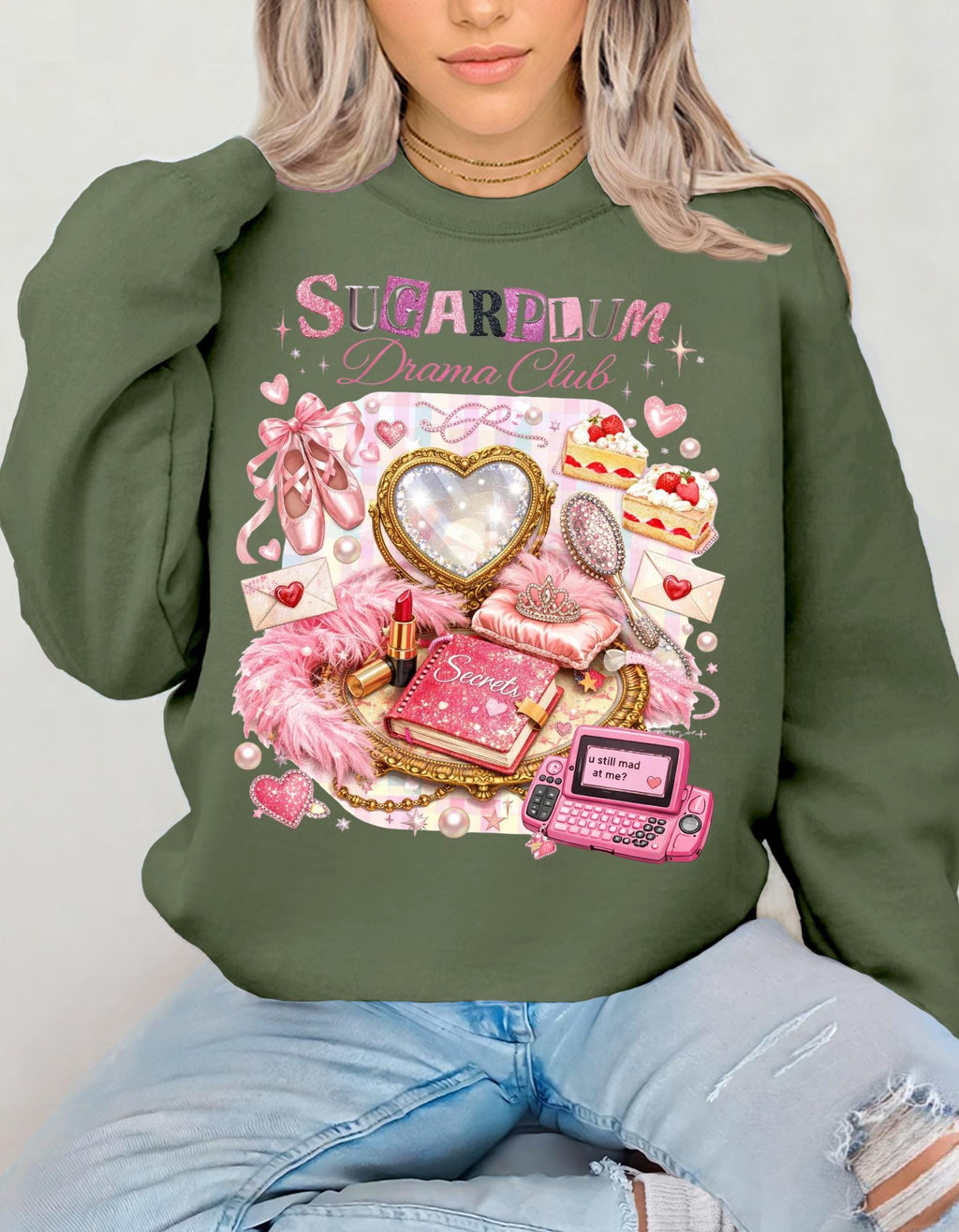 Sugarplum Pastries Sweatshirt Pink Dessert Heart Cookie Retro Cassette Crewneck Cute Aesthetic Valentine Gift