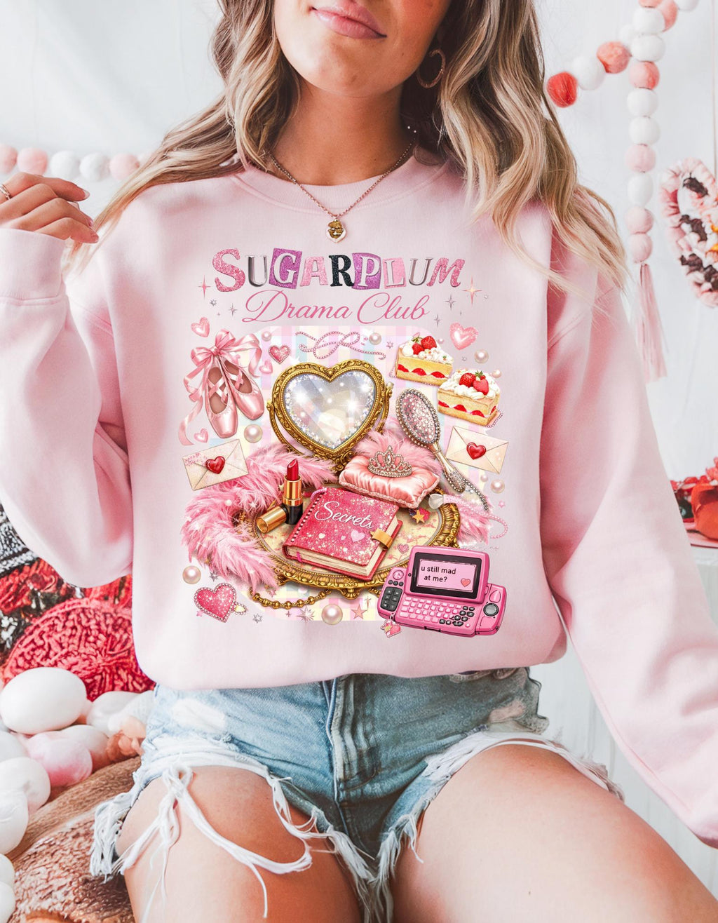 Sugarplum Pastries Sweatshirt Pink Dessert Heart Cookie Retro Cassette Crewneck Cute Aesthetic Valentine Gift
