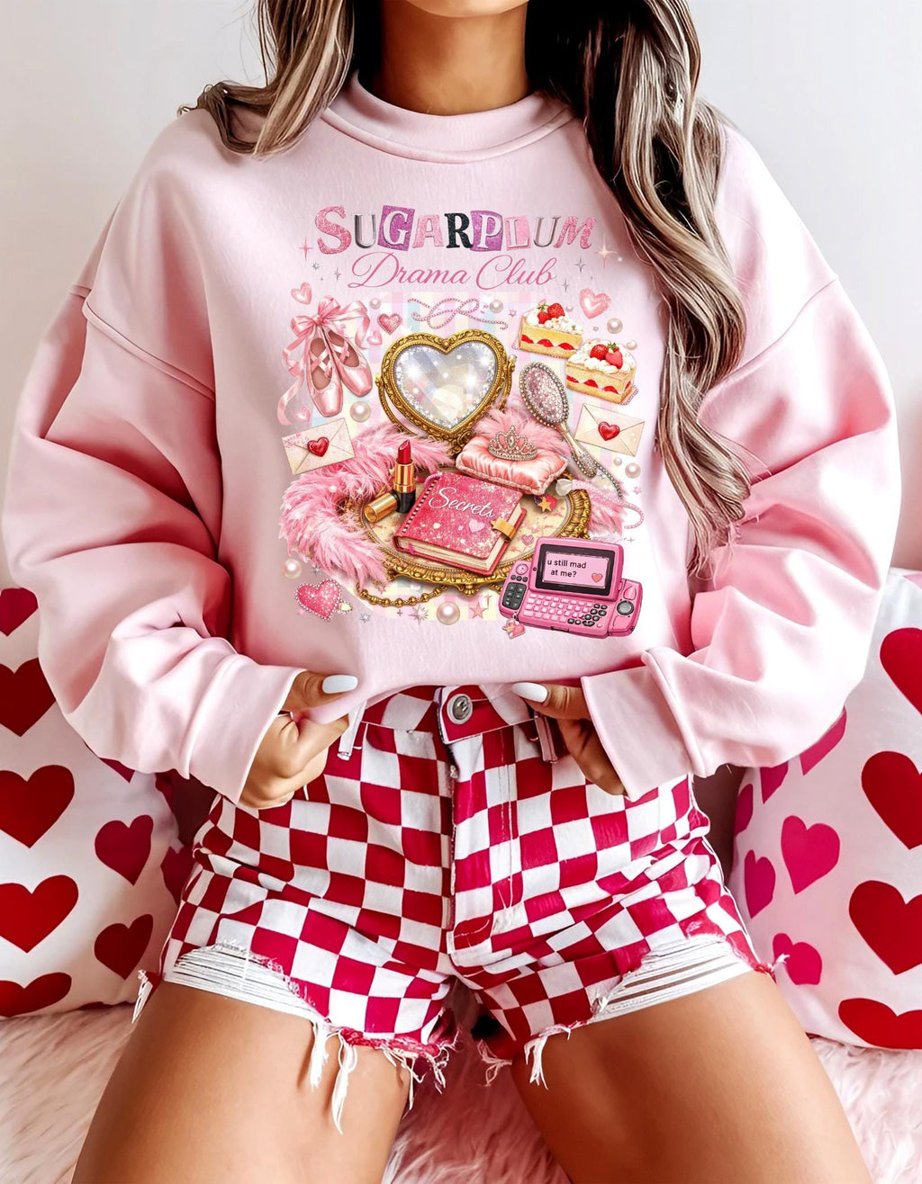 Sugarplum Pastries Sweatshirt Pink Dessert Heart Cookie Retro Cassette Crewneck Cute Aesthetic Valentine Gift