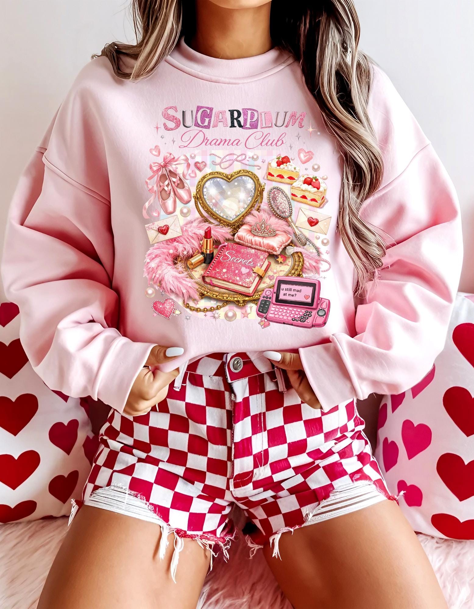 Sugarplum Pastries Sweatshirt Pink Dessert Heart Cookie Retro Cassette Crewneck Cute Aesthetic Valentine Gift