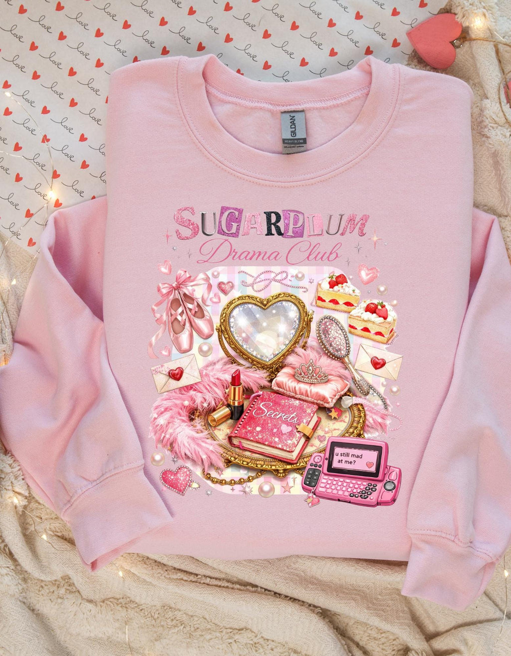 Sugarplum Pastries Sweatshirt Pink Dessert Heart Cookie Retro Cassette Crewneck Cute Aesthetic Valentine Gift