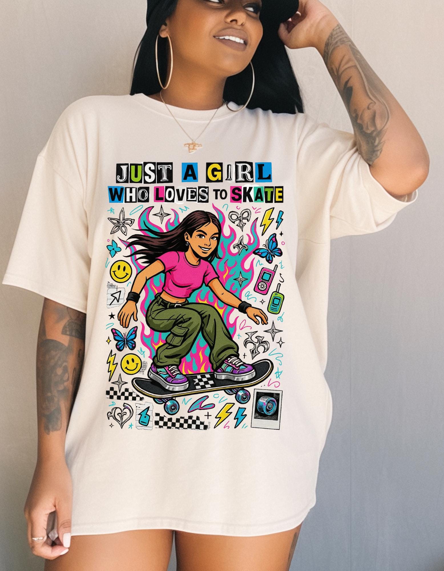 Vintage 90s Skateboard Girl T-Shirt | Retro Skater Tee | Grunge Streetwear