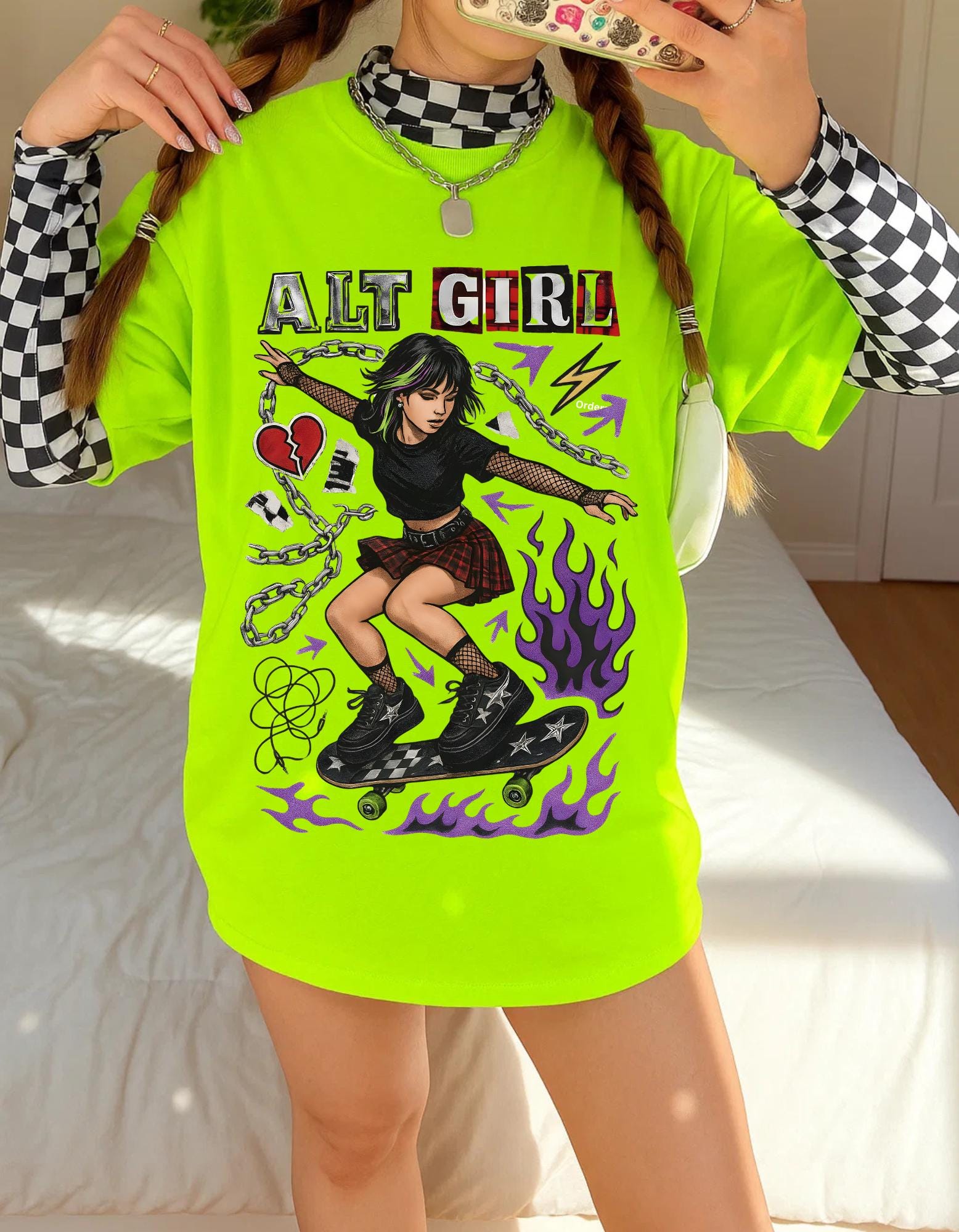 Alt Girl Skateboarder Y2K Grunge Tee | Vintage Skateboard Graphic Shirt Streetwear Fashion